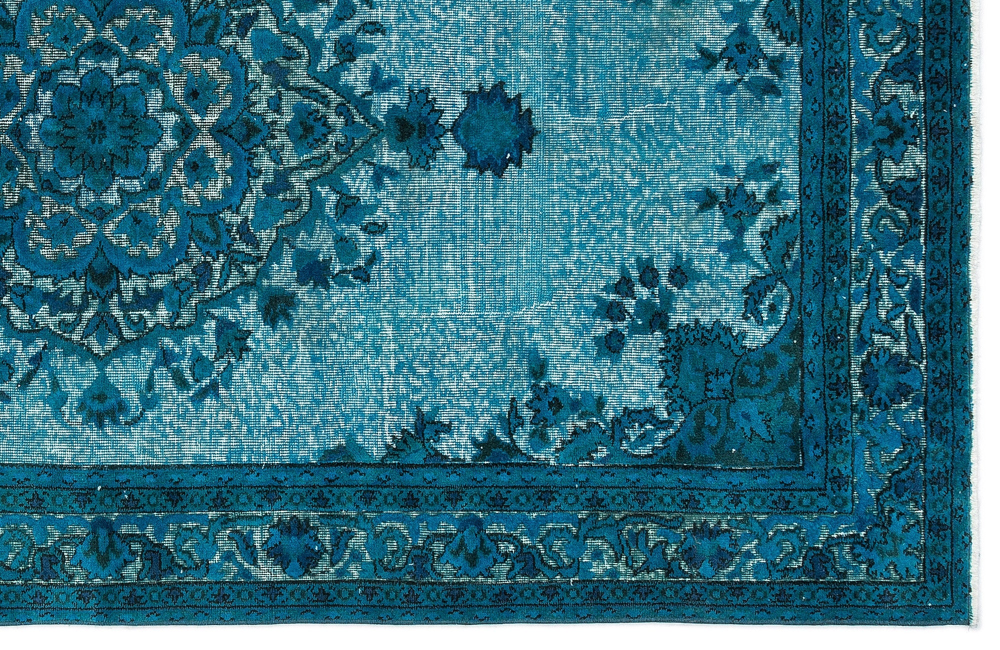 Turquoise Over Dyed Carved Rug 4'10'' x 8'5'' ft 148 x 257 cm