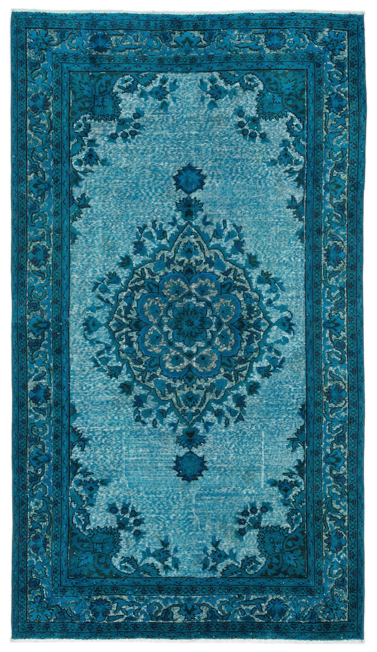 Turquoise Over Dyed Carved Rug 4'10'' x 8'5'' ft 148 x 257 cm