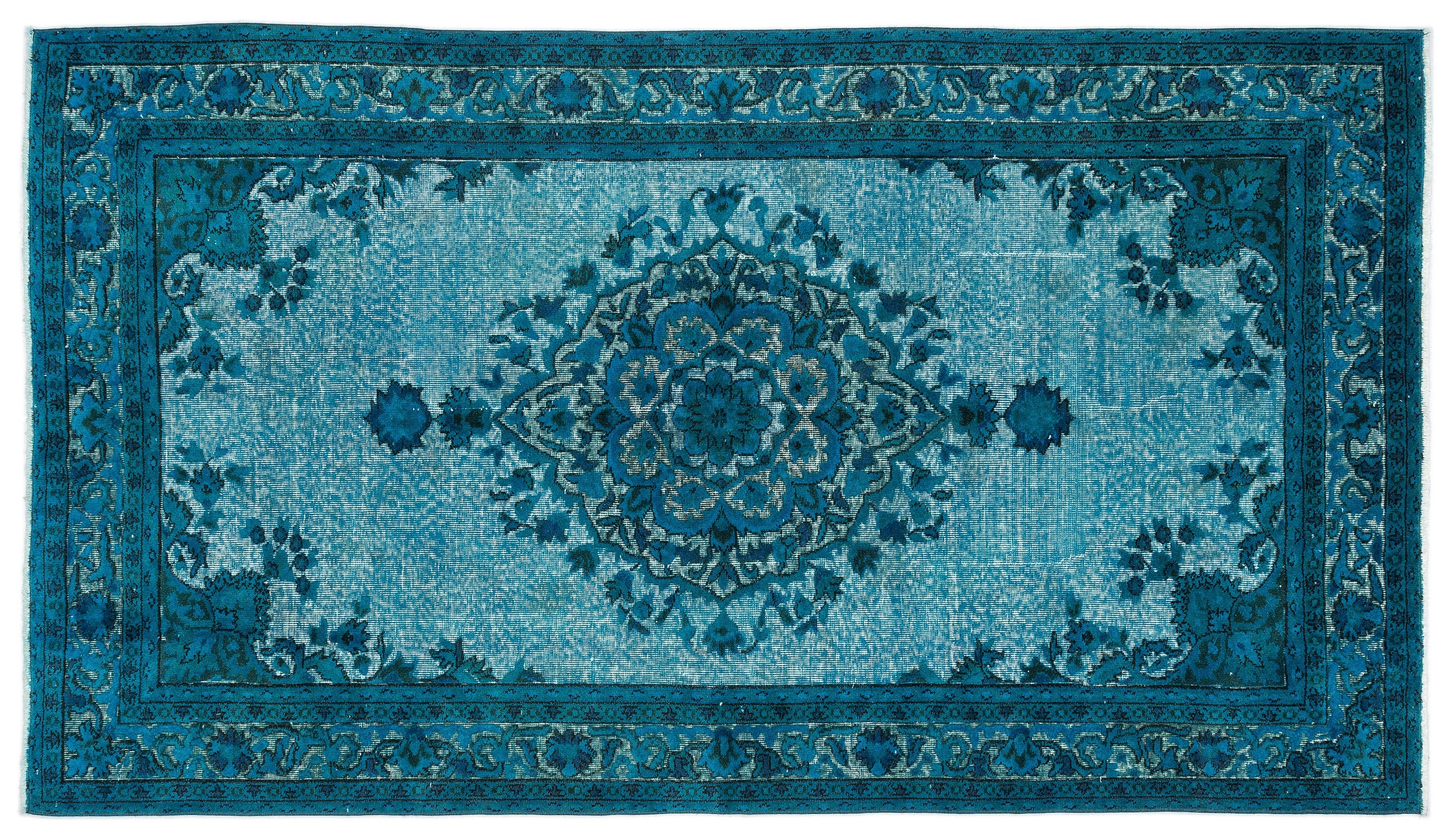 Turquoise Over Dyed Carved Rug 4'10'' x 8'5'' ft 148 x 257 cm