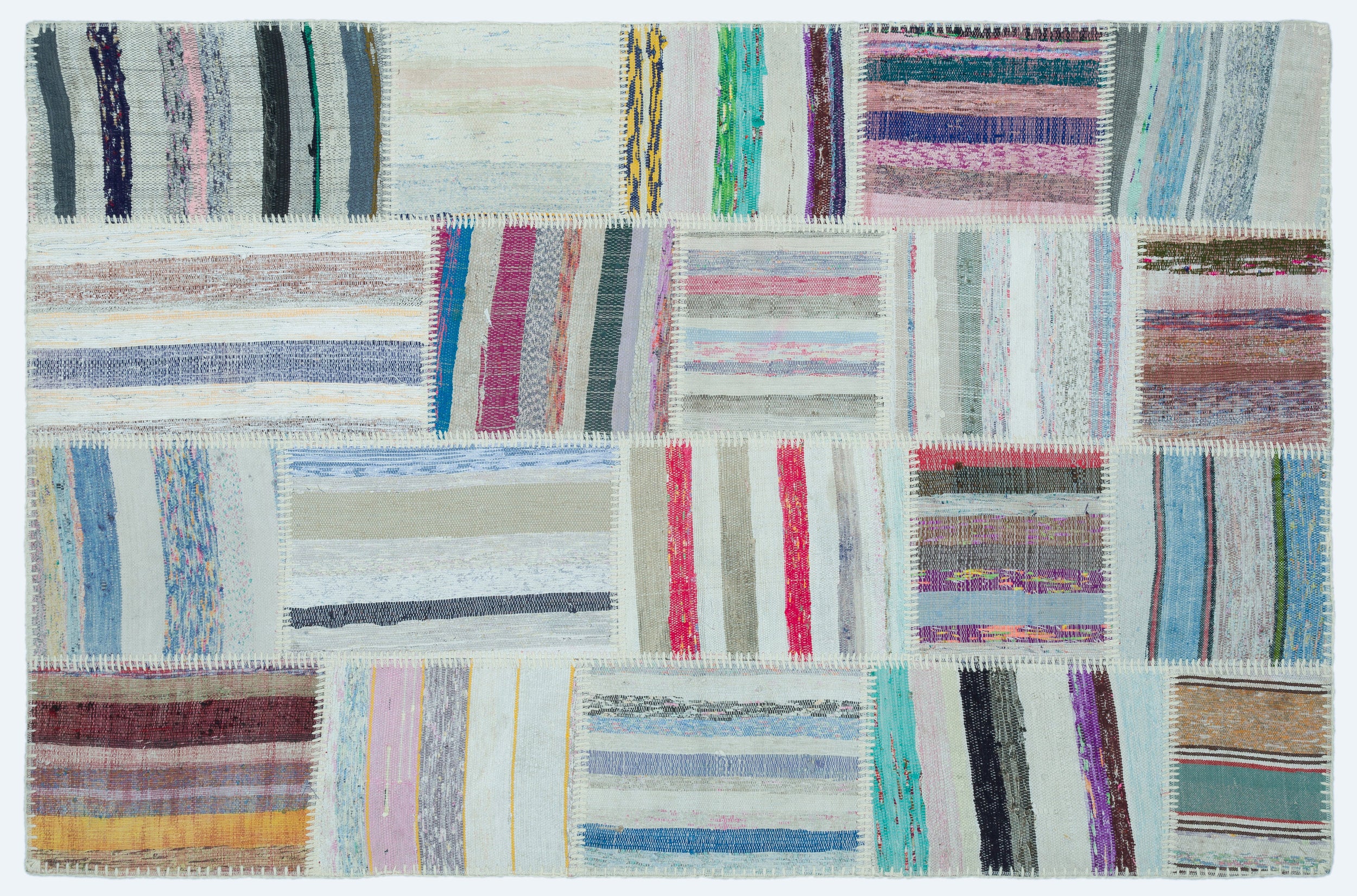 Striped Over Dyed Kilim Patchwork Unique Rug 3'11'' x 5'12'' ft 120 x 182 cm