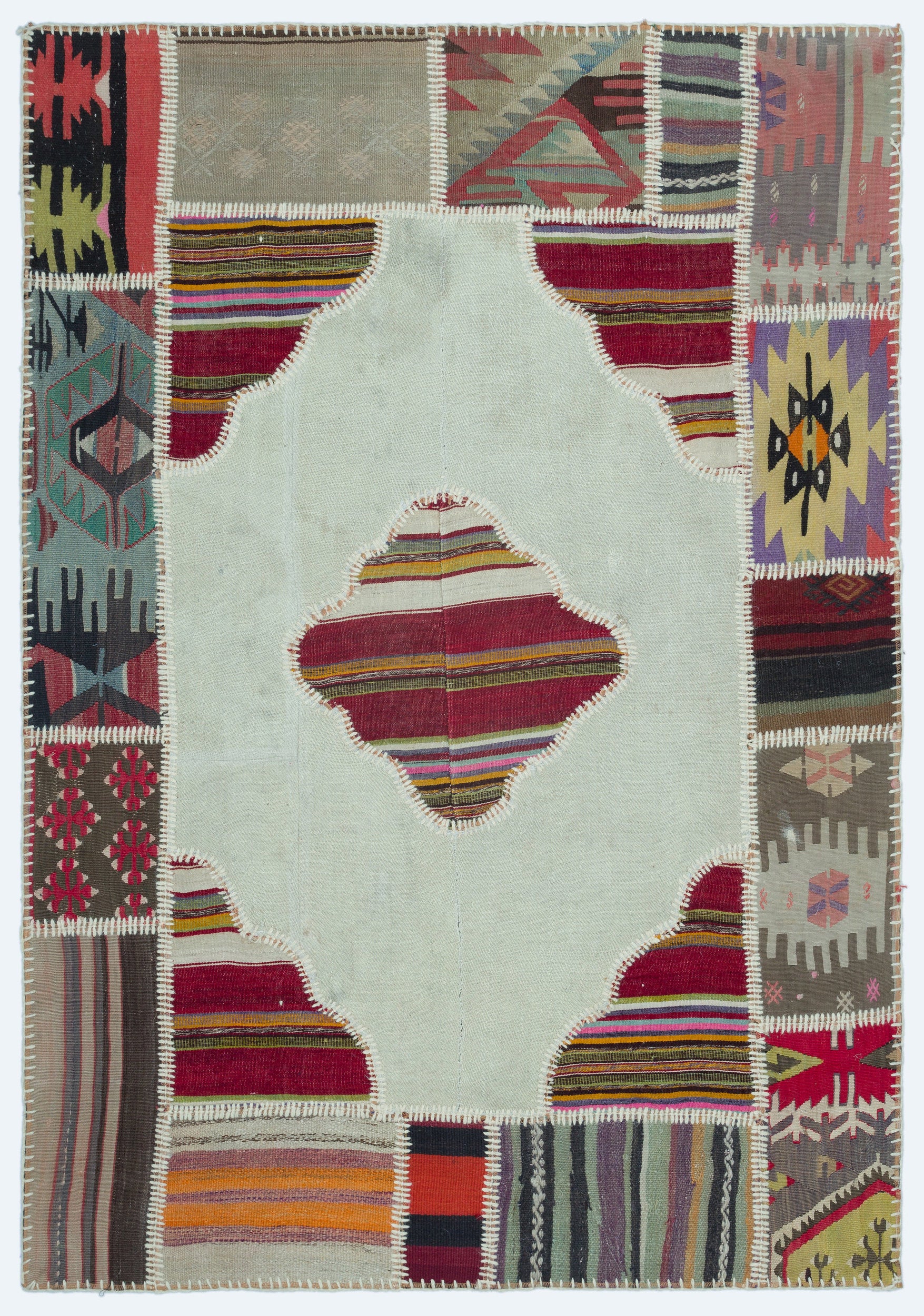 Naturel Over Dyed Kilim Patchwork Unique Rug 4'1'' x 5'11'' ft 125 x 180 cm