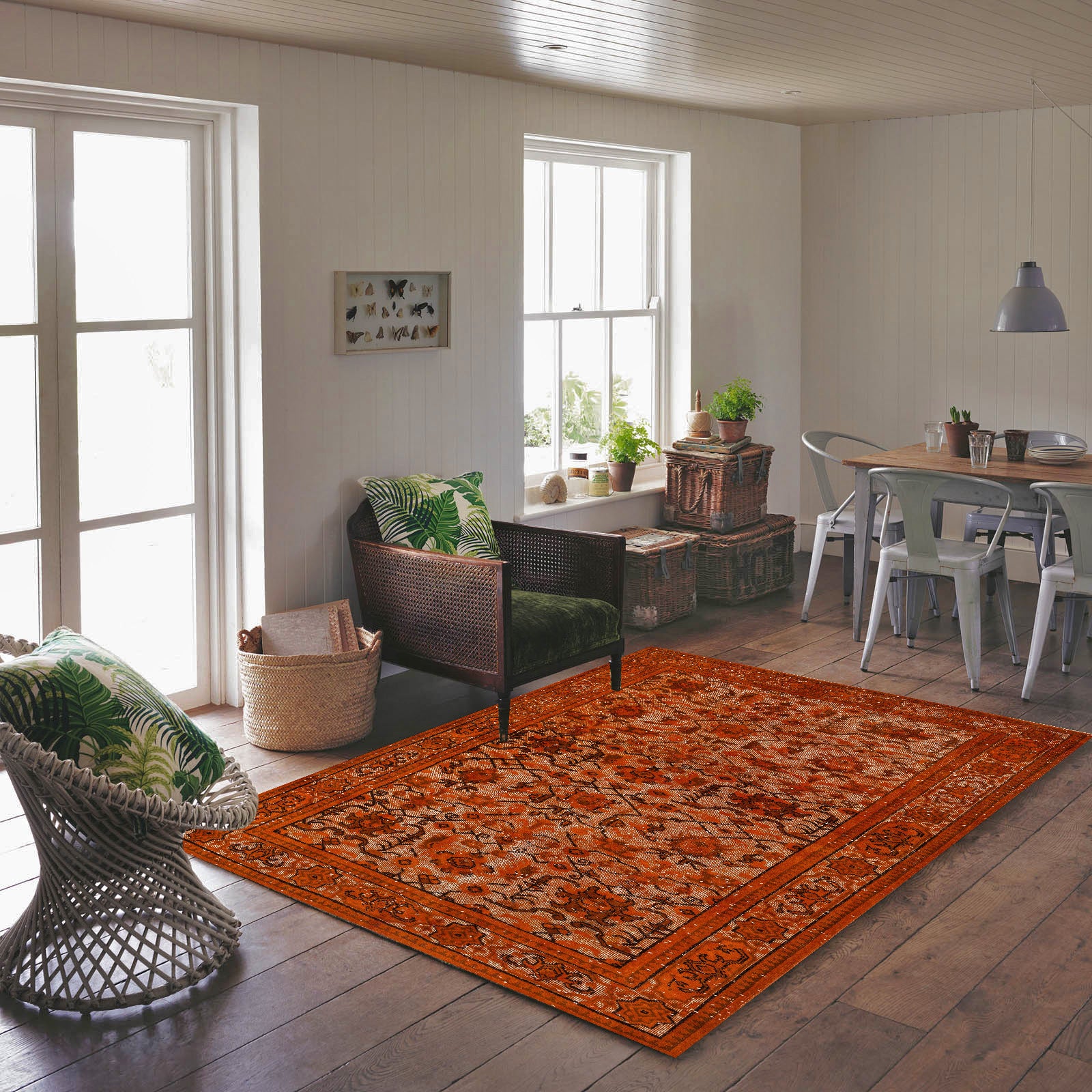 Orange Over Dyed Rug | Anatolia Design Rug | Turkish Rug | Hand Weaving Rug | Bedroom Rug | Wool Rug | Vintage Rug | Office Rug | Striped Rug | Naturel Rug | Retro Desing Rug | Boho Rug I 5'5'' x 8'9'' ft 165 x 266 cm