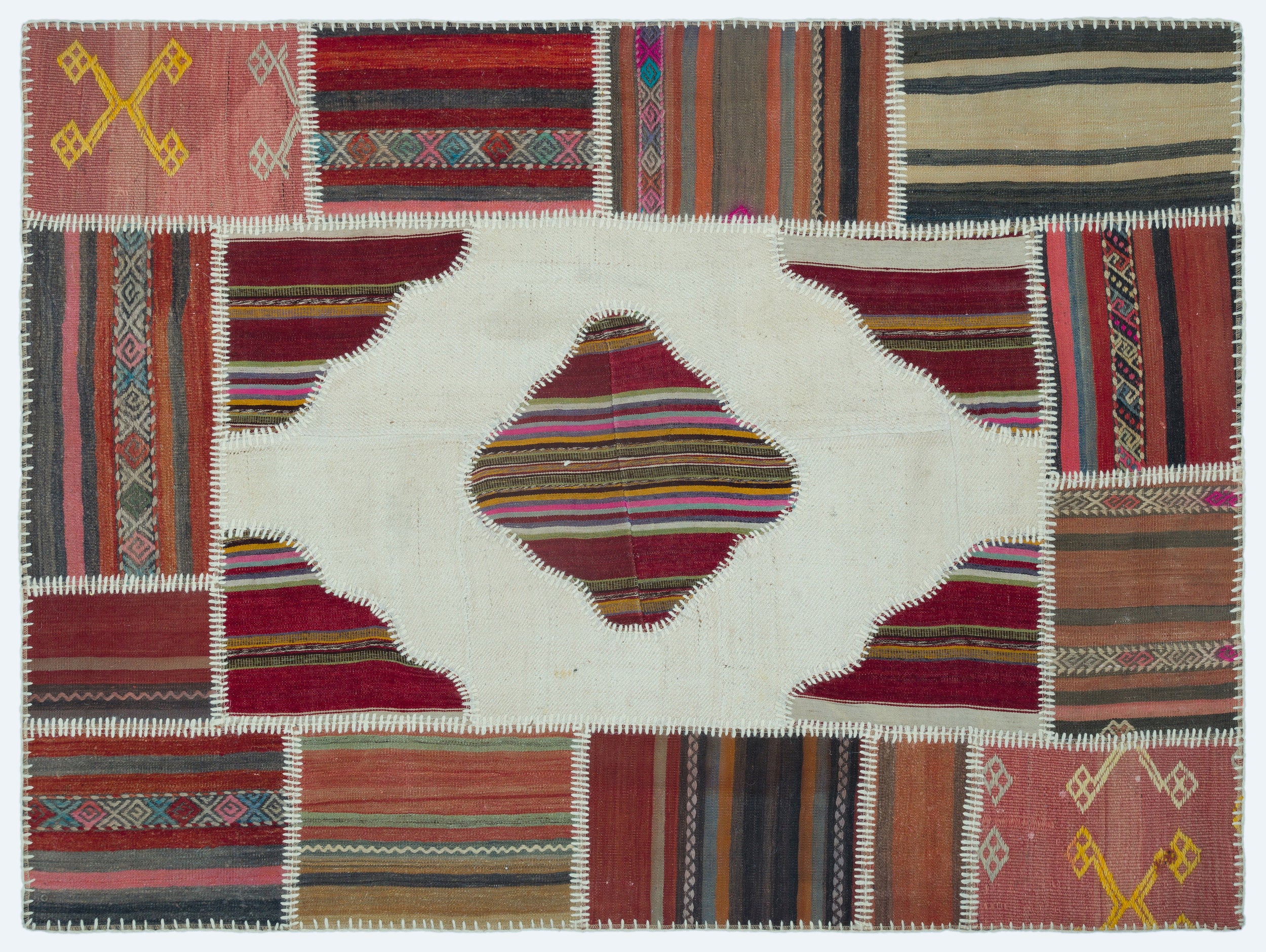 Naturel Over Dyed Kilim Patchwork Unique Rug 4'4'' x 5'10'' ft 133 x 177 cm