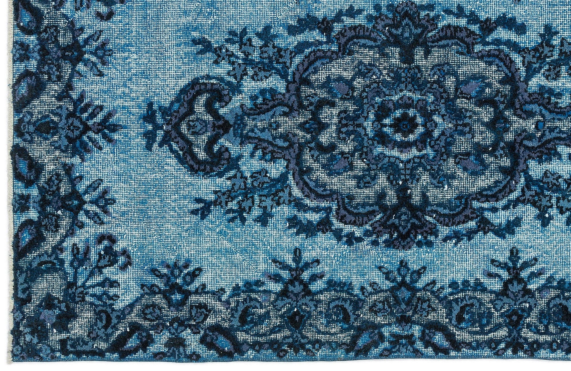 Turquoise Over Dyed Carved Rug 3'11'' x 6'9'' ft 120 x 205 cm