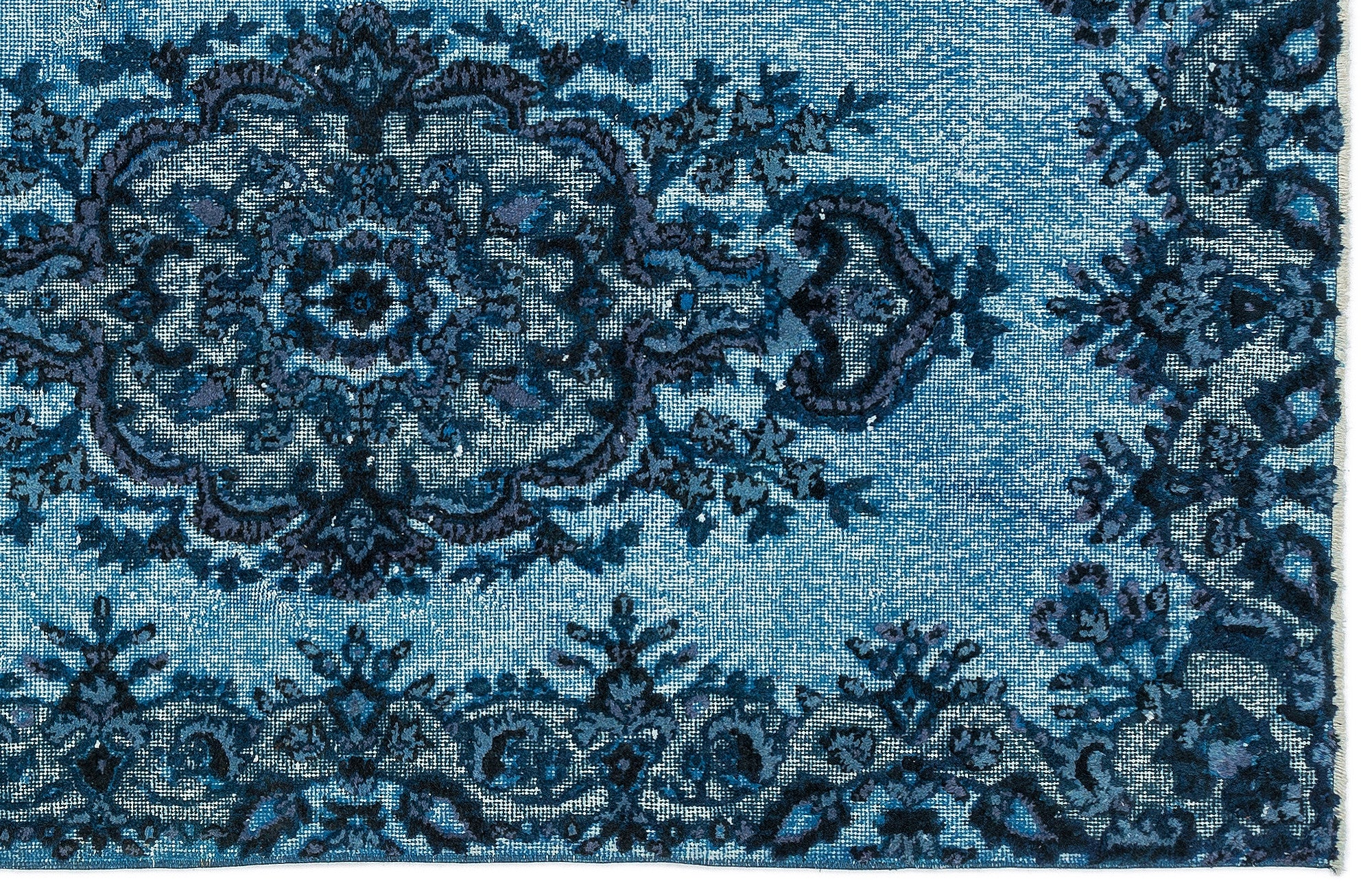 Turquoise Over Dyed Carved Rug 3'11'' x 6'9'' ft 120 x 205 cm
