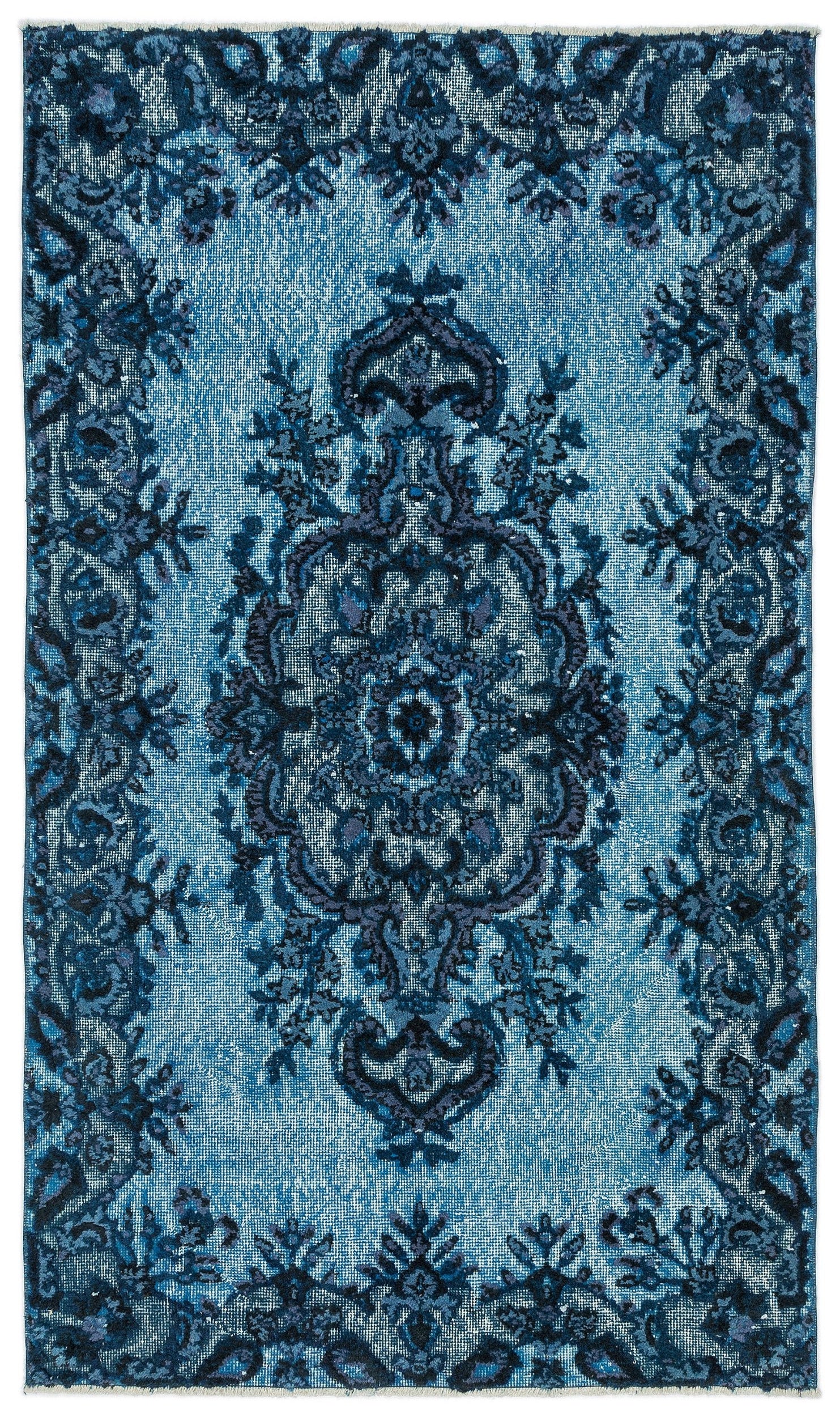 Turquoise Over Dyed Carved Rug 3'11'' x 6'9'' ft 120 x 205 cm