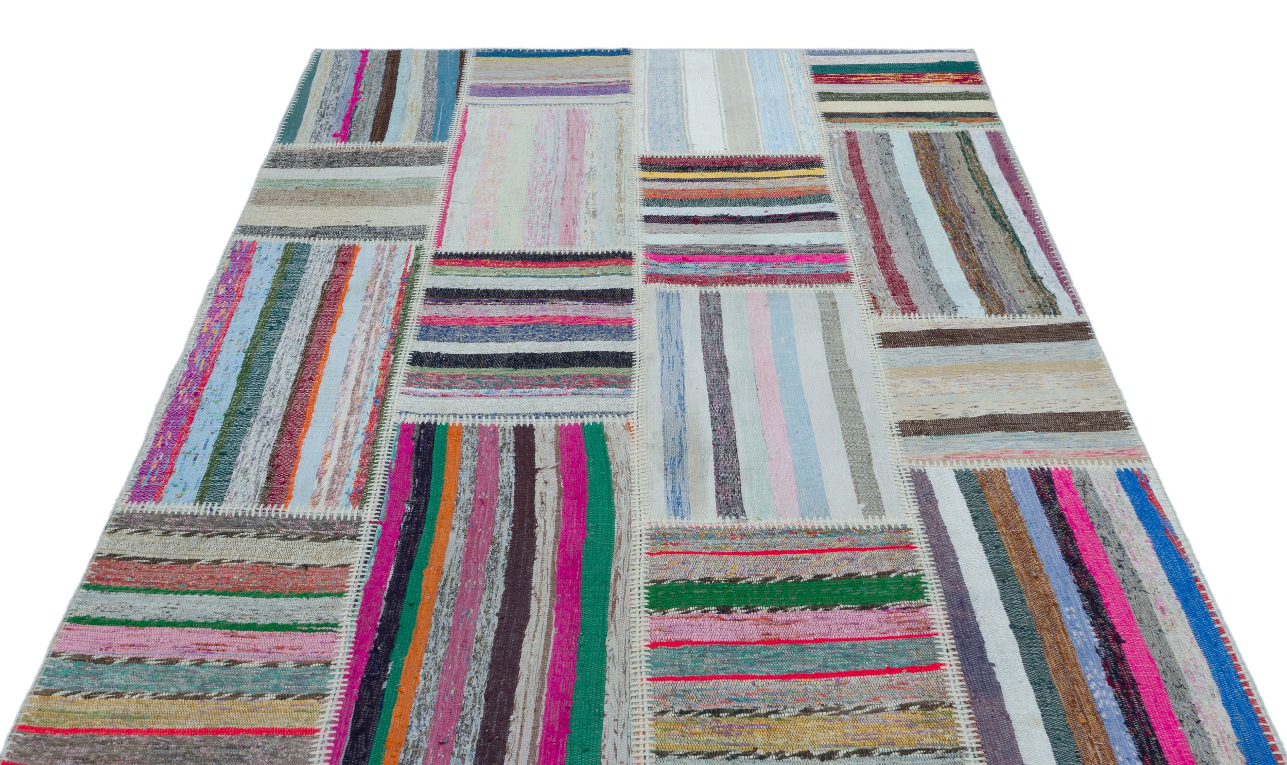 Striped Over Dyed Kilim Patchwork Unique Rug 5'3'' x 7'3'' ft 160 x 220 cm