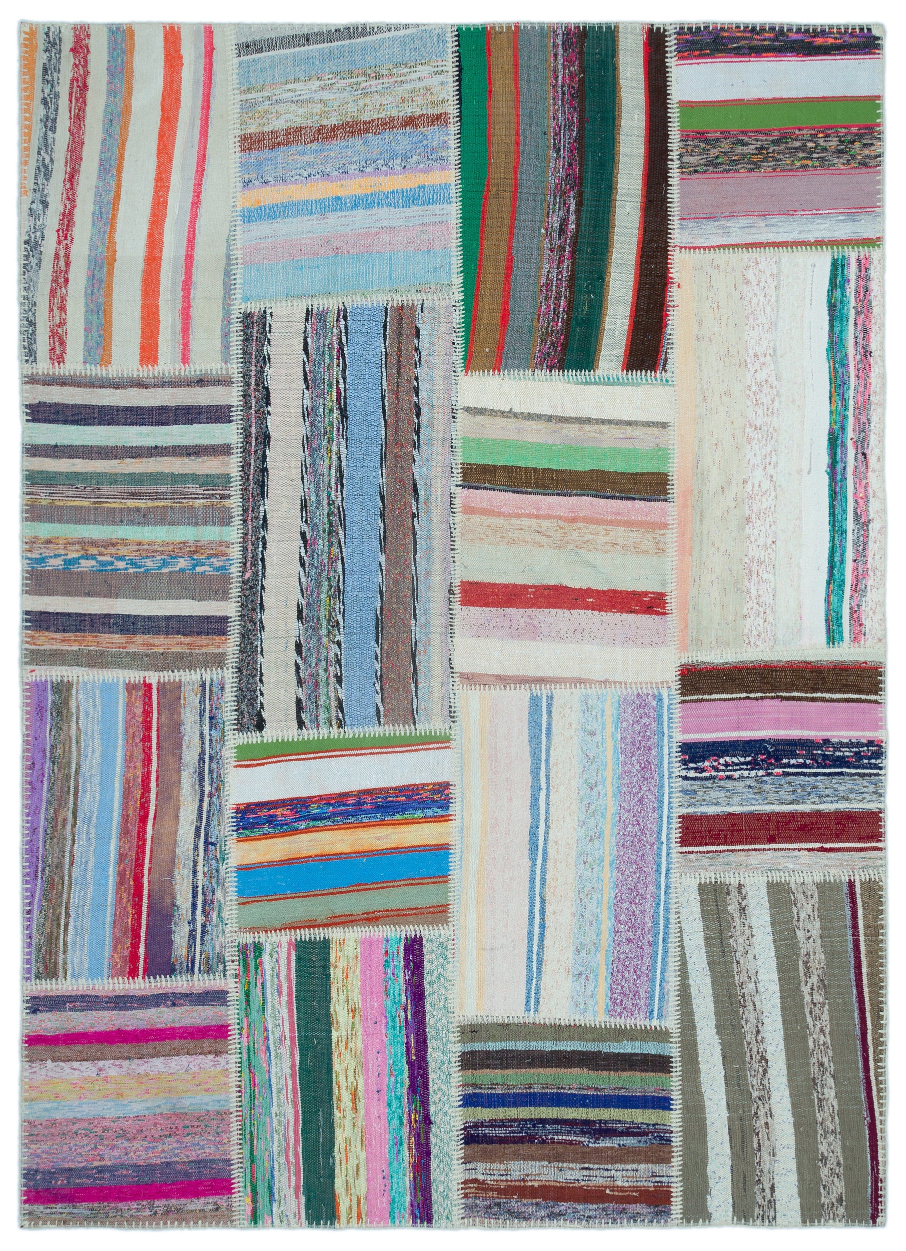 Striped Over Dyed Kilim Patchwork Unique Rug 5'2'' x 7'3'' ft 158 x 220 cm