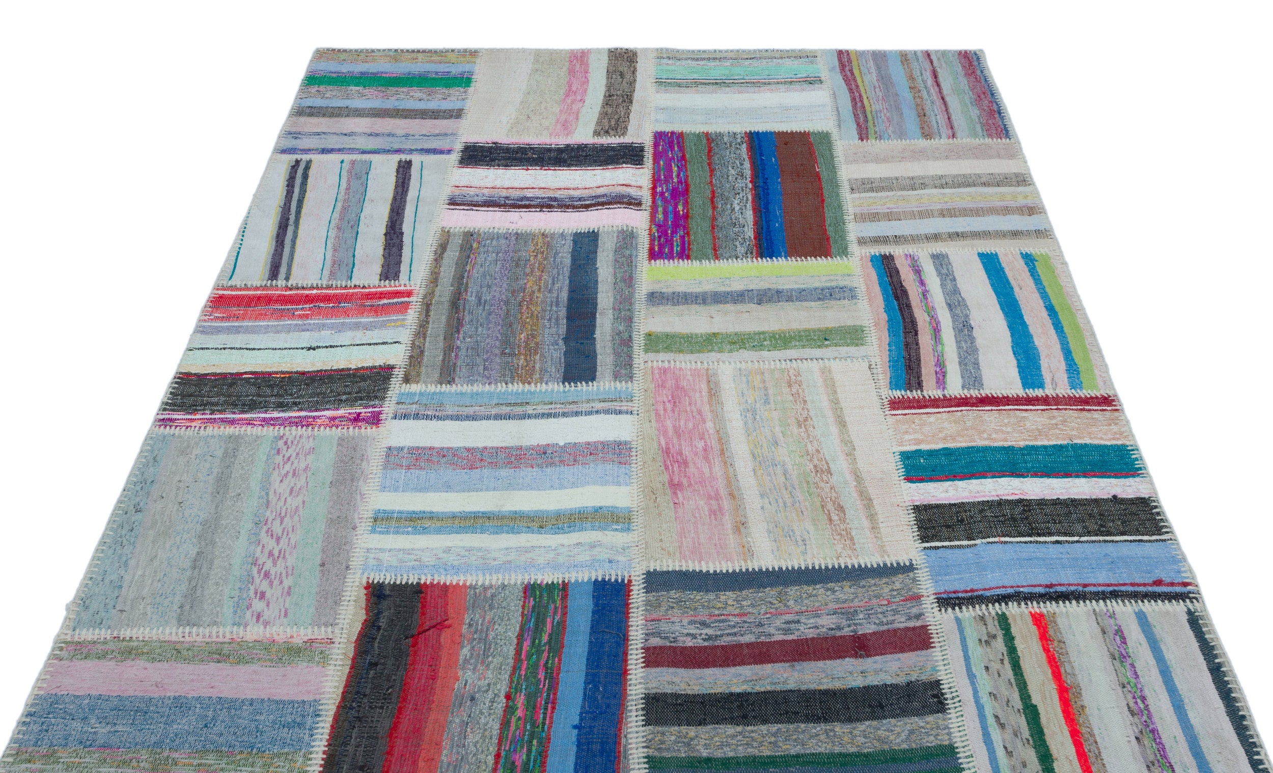 Striped Over Dyed Kilim Patchwork Unique Rug 5'3'' x 7'3'' ft 159 x 220 cm