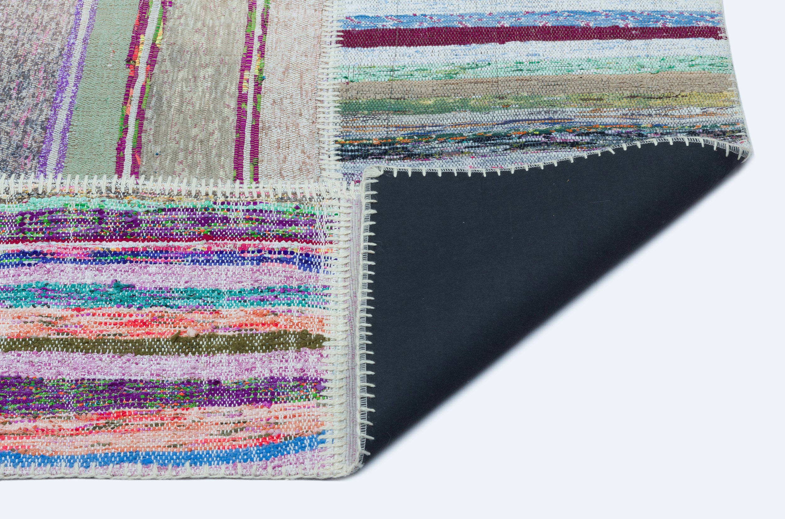 Striped Over Dyed Kilim Patchwork Unique Rug 5'3'' x 7'3'' ft 160 x 221 cm