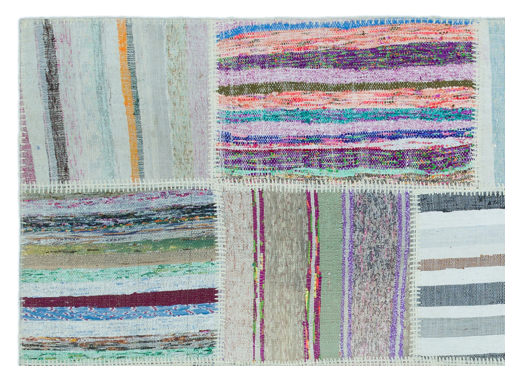 Striped Over Dyed Kilim Patchwork Unique Rug 5'3'' x 7'3'' ft 160 x 221 cm