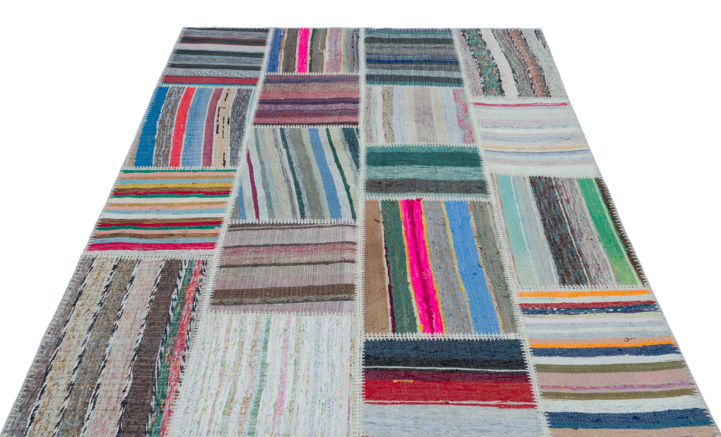 Striped Over Dyed Kilim Patchwork Unique Rug 5'3'' x 7'3'' ft 160 x 221 cm