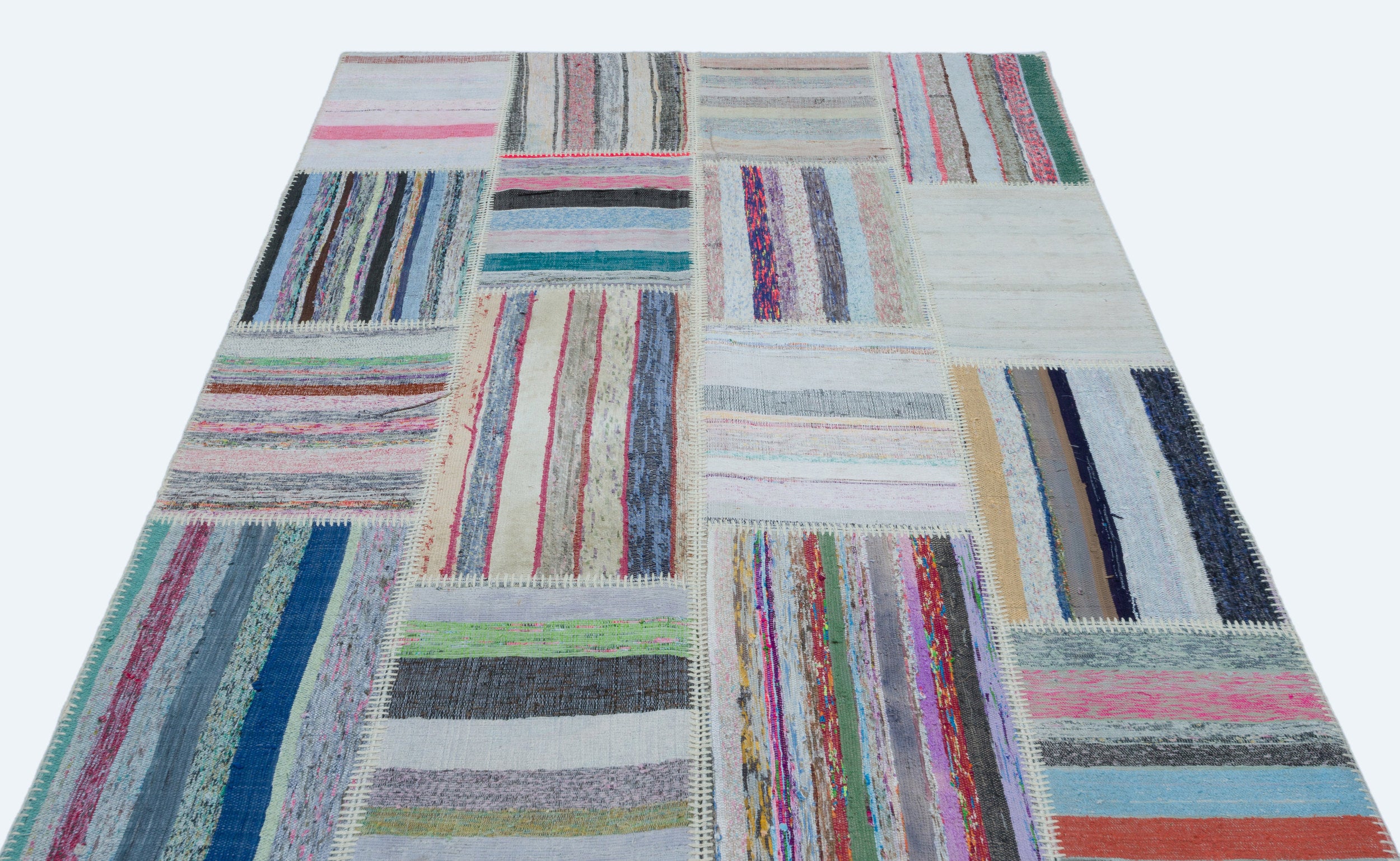 Striped Over Dyed Kilim Patchwork Unique Rug 5'2'' x 7'4'' ft 158 x 223 cm