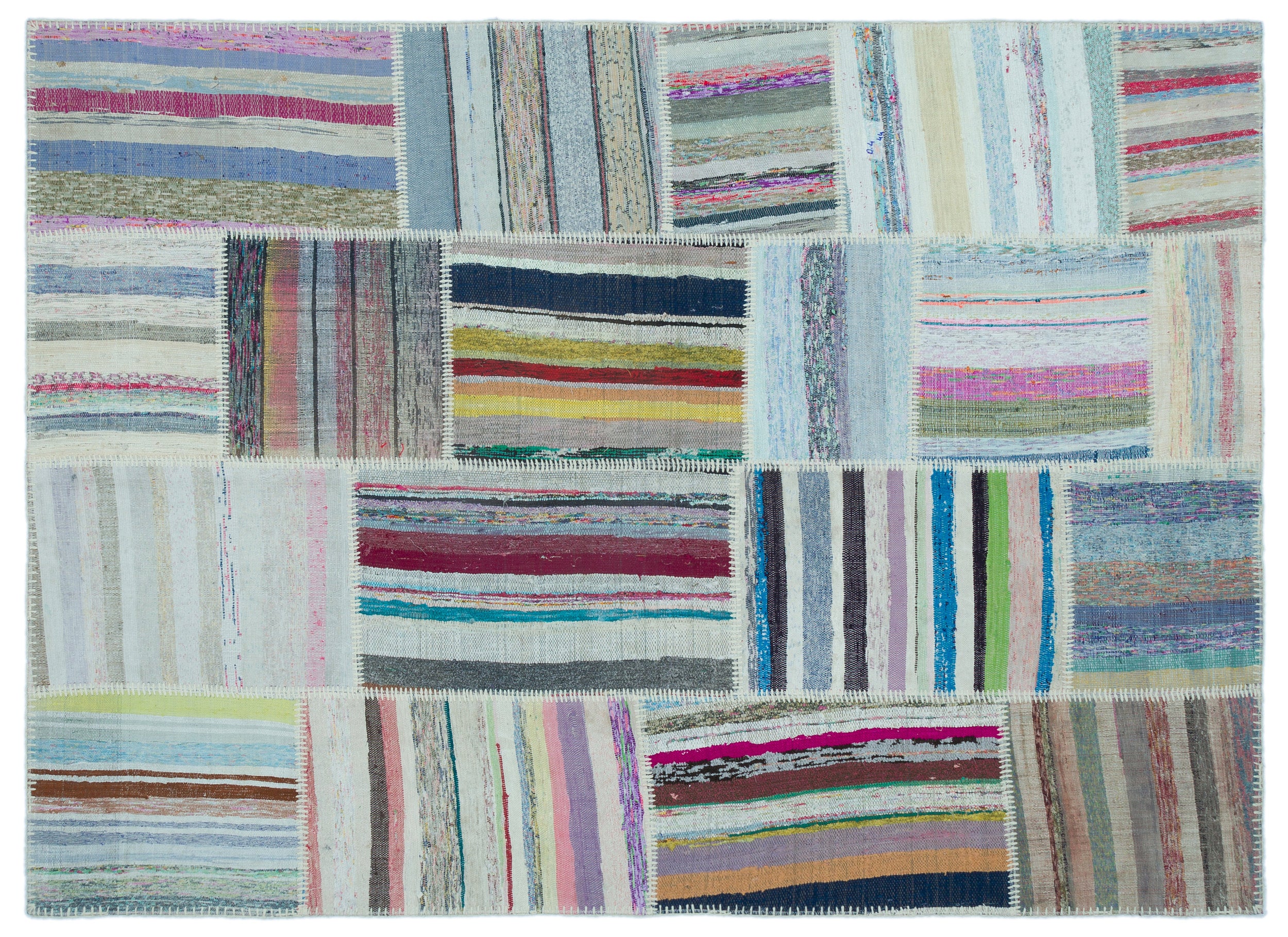 Striped Over Dyed Kilim Patchwork Unique Rug 5'3'' x 7'3'' ft 160 x 220 cm