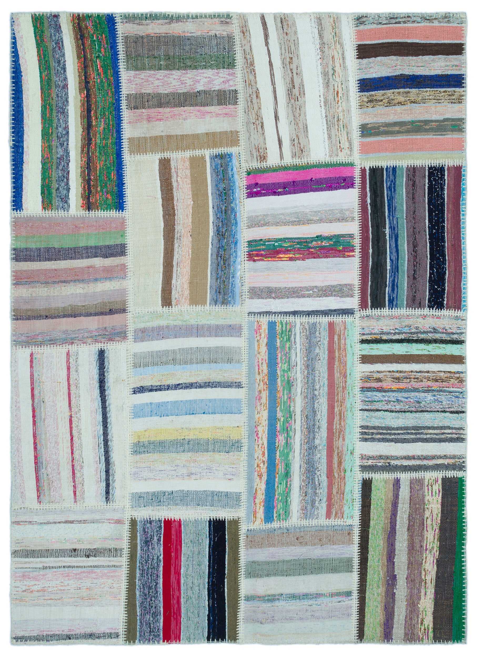Striped Over Dyed Kilim Patchwork Unique Rug 5'3'' x 7'3'' ft 160 x 222 cm