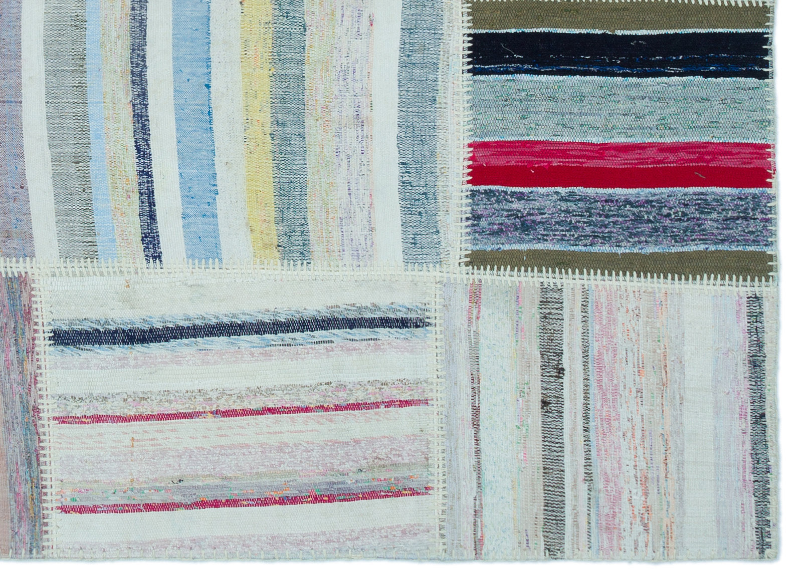 Striped Over Dyed Kilim Patchwork Unique Rug 5'3'' x 7'3'' ft 160 x 222 cm