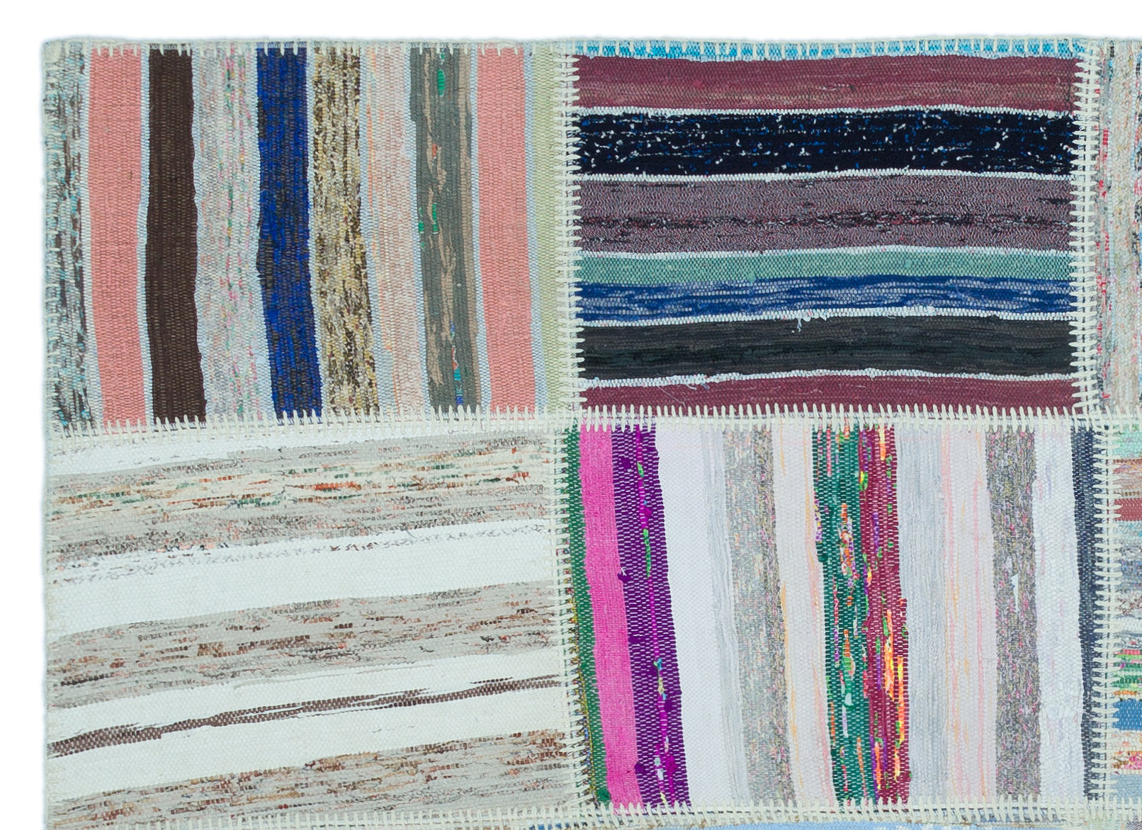 Striped Over Dyed Kilim Patchwork Unique Rug 5'3'' x 7'3'' ft 160 x 222 cm