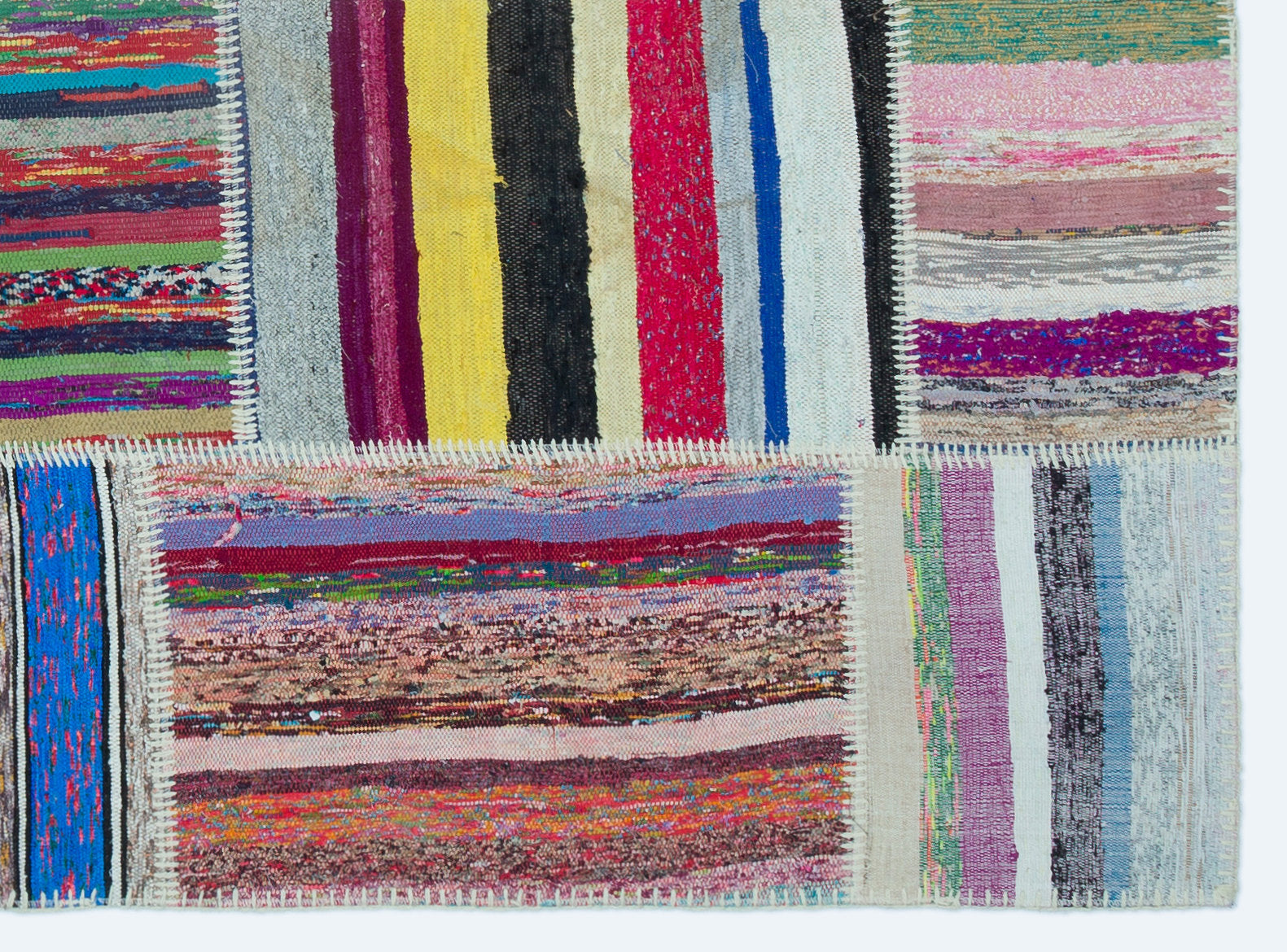 Striped Over Dyed Kilim Patchwork Unique Rug 5'3'' x 7'2'' ft 160 x 218 cm