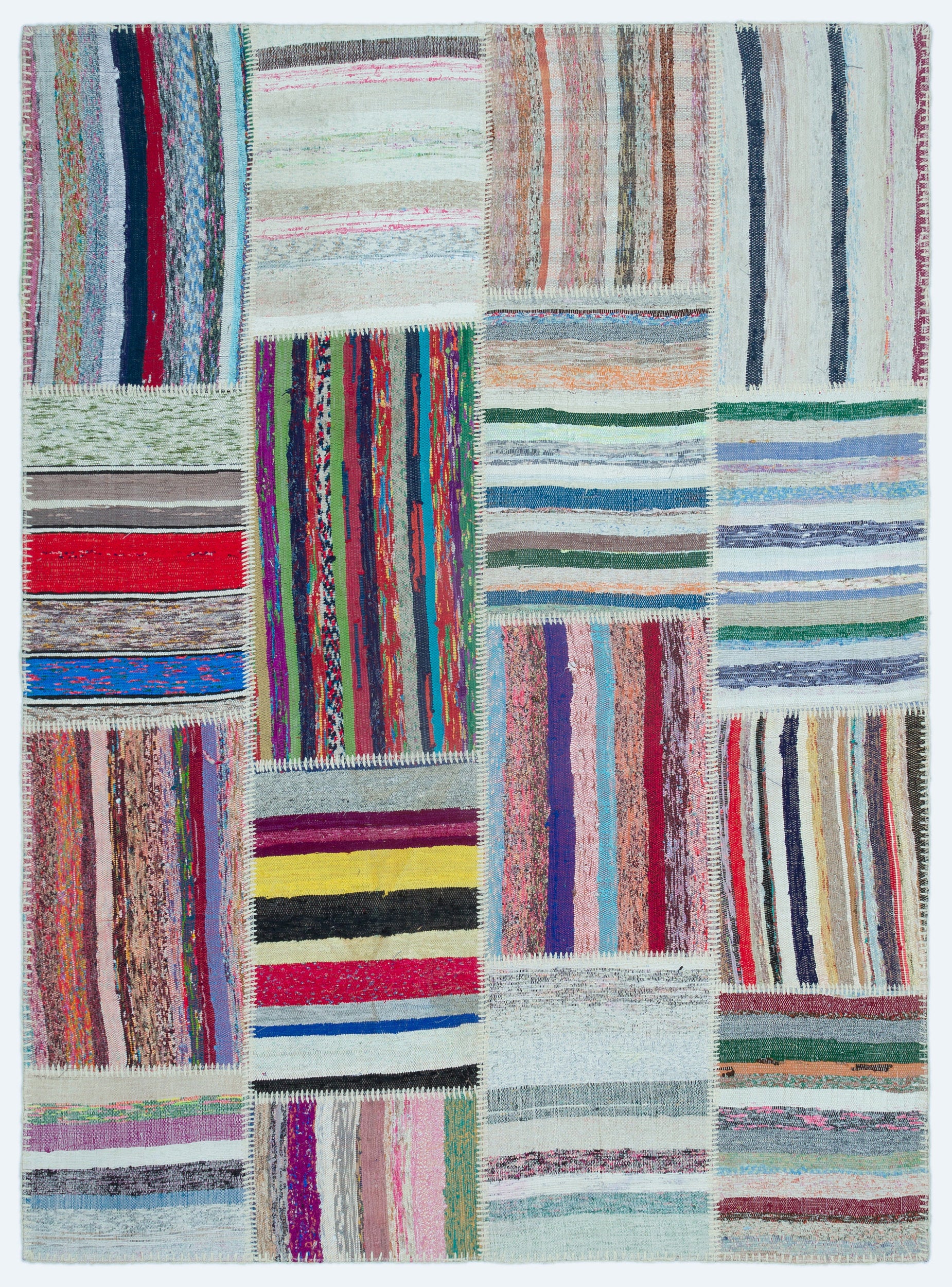 Striped Over Dyed Kilim Patchwork Unique Rug 5'3'' x 7'2'' ft 160 x 218 cm