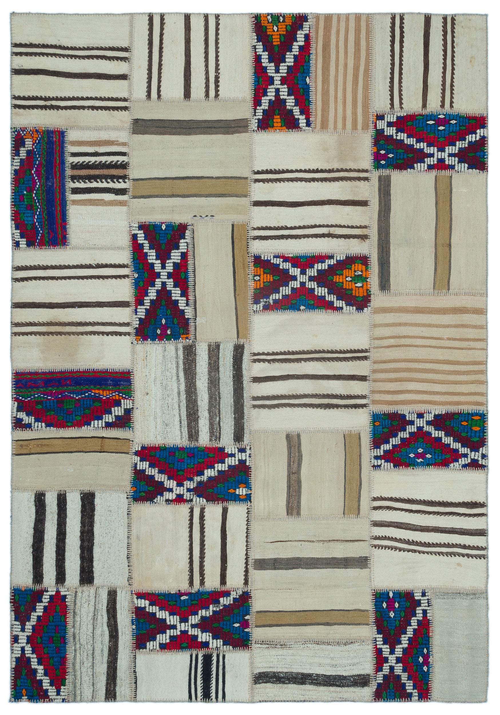 Naturel Over Dyed Kilim Patchwork Unique Rug 5'3'' x 7'7'' ft 160 x 230 cm