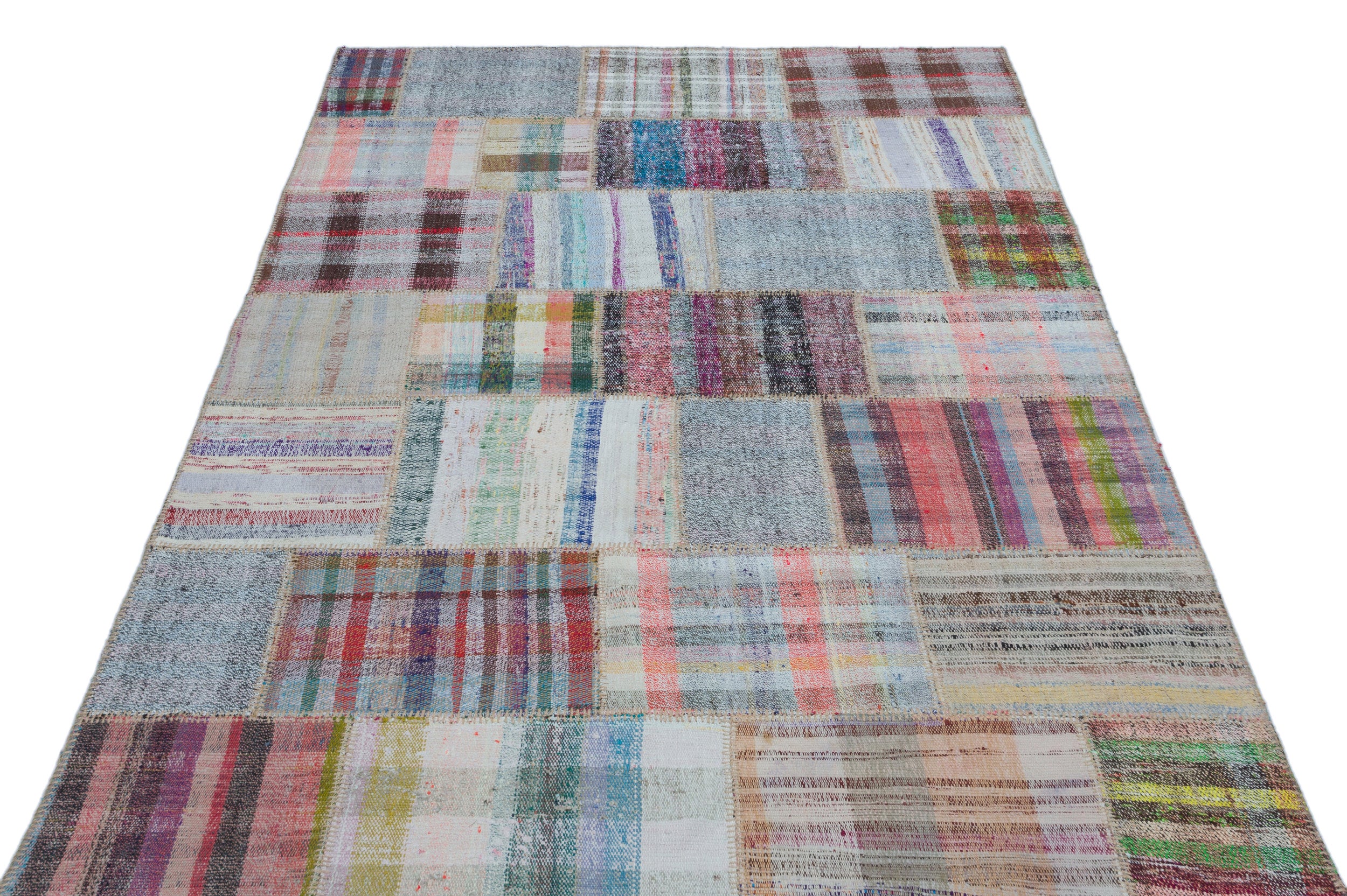Striped Over Dyed Kilim Patchwork Unique Rug 4'9'' x 7'6'' ft 145 x 228 cm