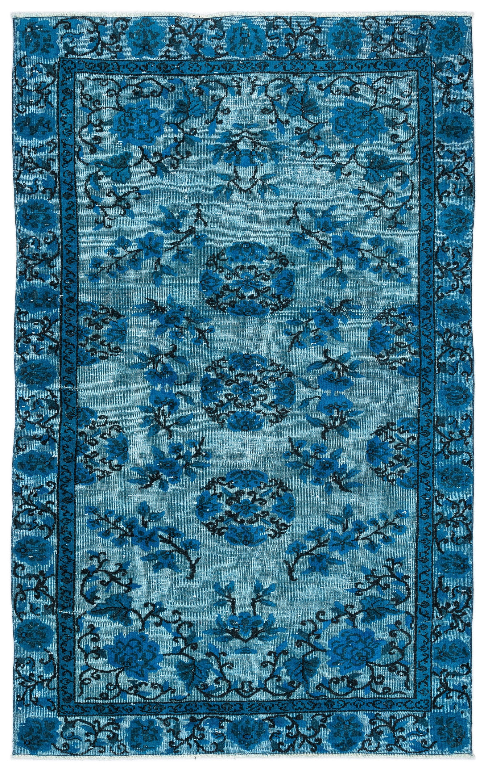 Turquoise Over Dyed Carved Rug 5'5'' x 8'10'' ft 164 x 268 cm