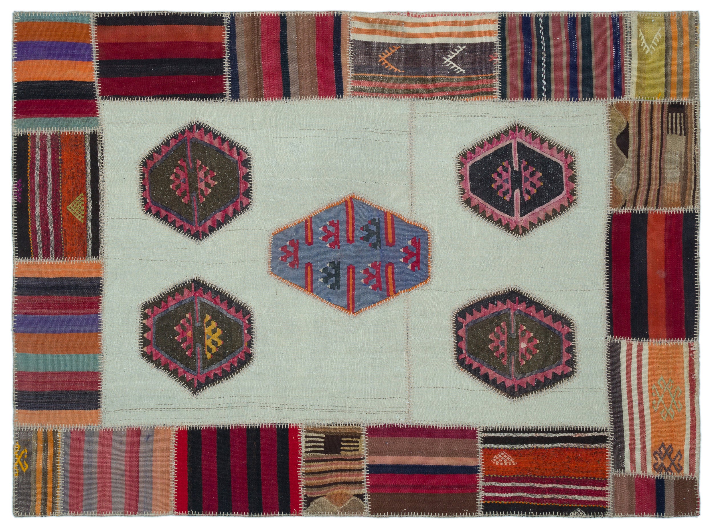 Naturel Over Dyed Kilim Patchwork Unique Rug 5'5'' x 7'5'' ft 165 x 225 cm