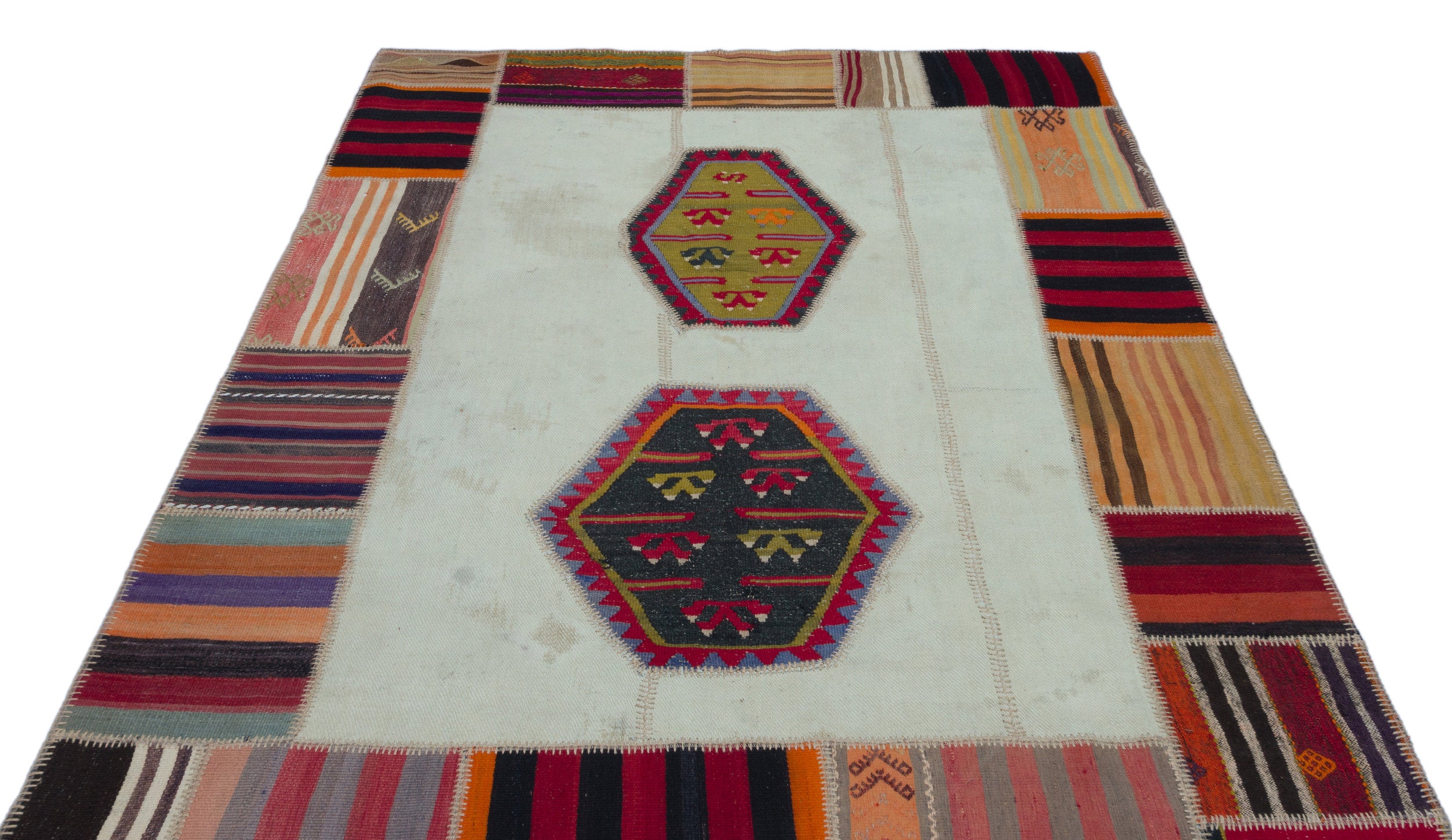 Naturel Over Dyed Kilim Patchwork Unique Rug 5'6'' x 7'9'' ft 167 x 235 cm