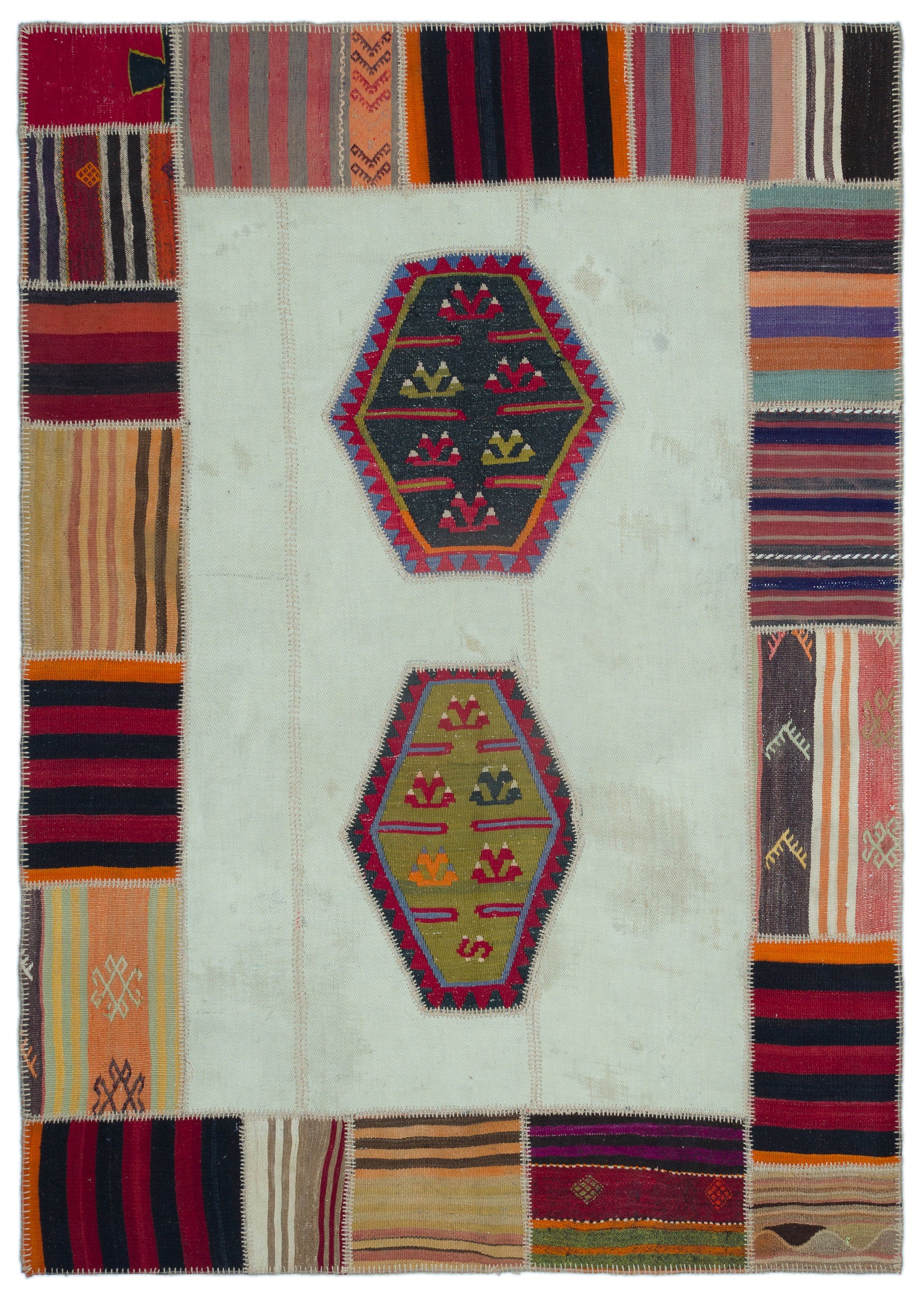 Naturel Over Dyed Kilim Patchwork Unique Rug 5'6'' x 7'9'' ft 167 x 235 cm