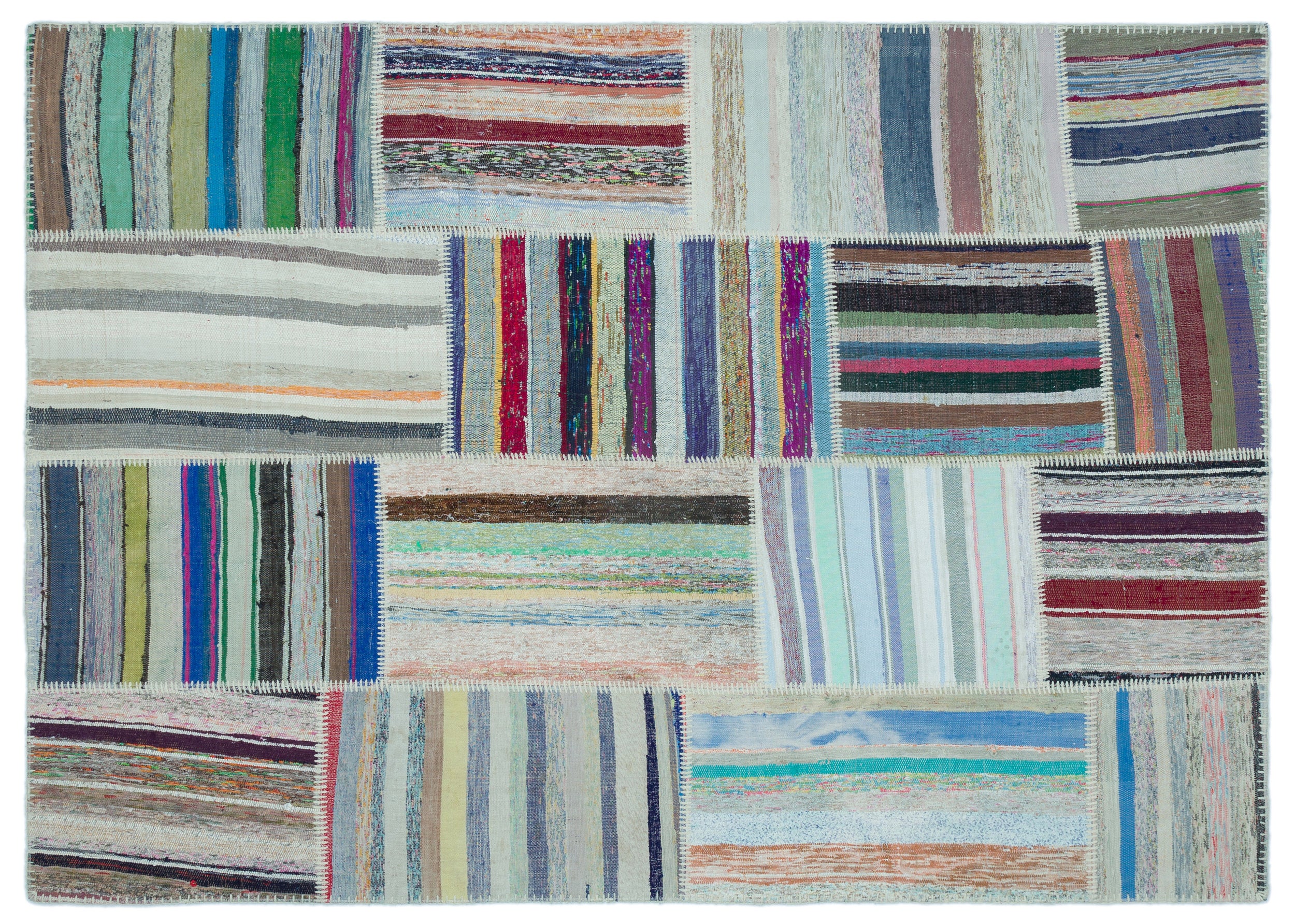 Striped Over Dyed Kilim Patchwork Unique Rug 5'2'' x 7'3'' ft 157 x 220 cm