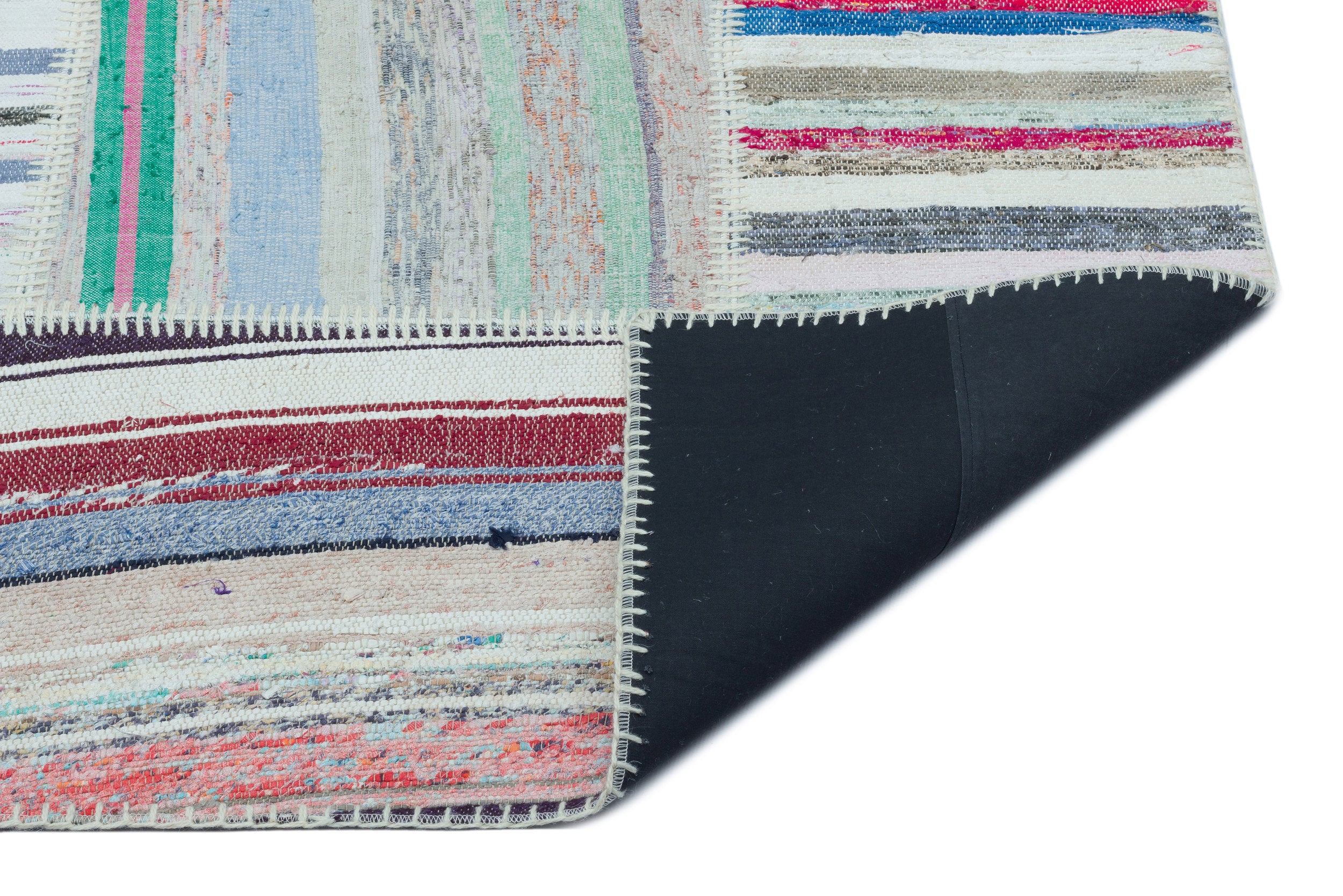 Striped Over Dyed Kilim Patchwork Unique Rug 5'2'' x 7'3'' ft 157 x 220 cm
