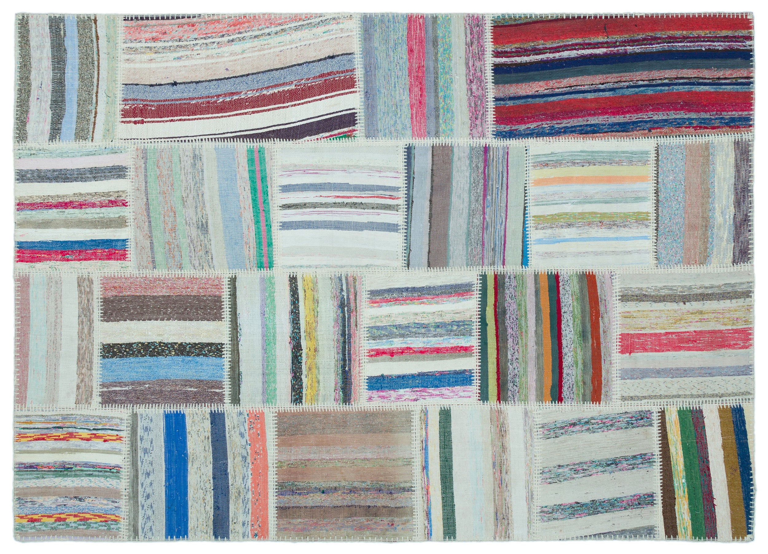 Striped Over Dyed Kilim Patchwork Unique Rug 5'2'' x 7'3'' ft 157 x 220 cm