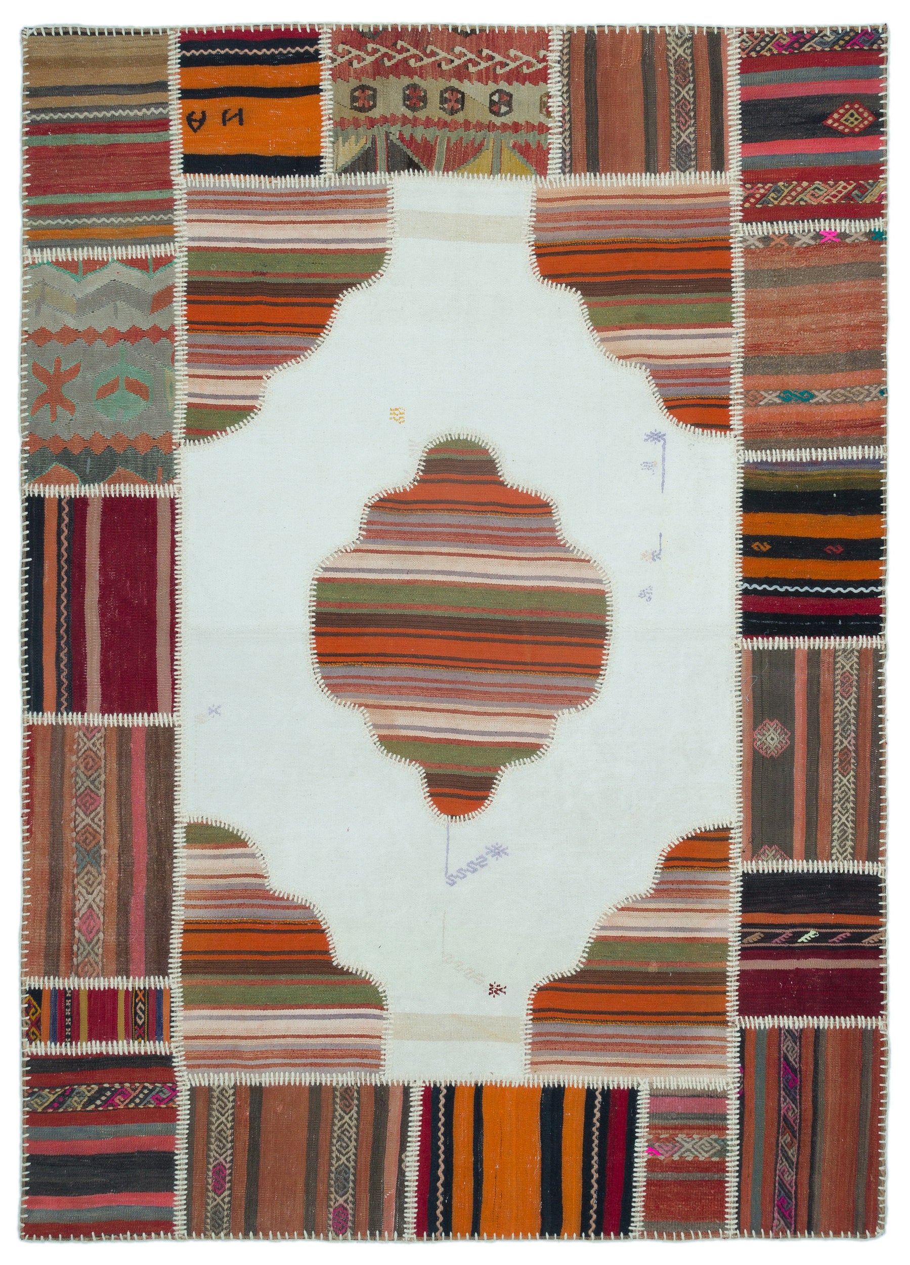 Naturel Over Dyed Kilim Patchwork Unique Rug 5'3'' x 7'4'' ft 160 x 223 cm