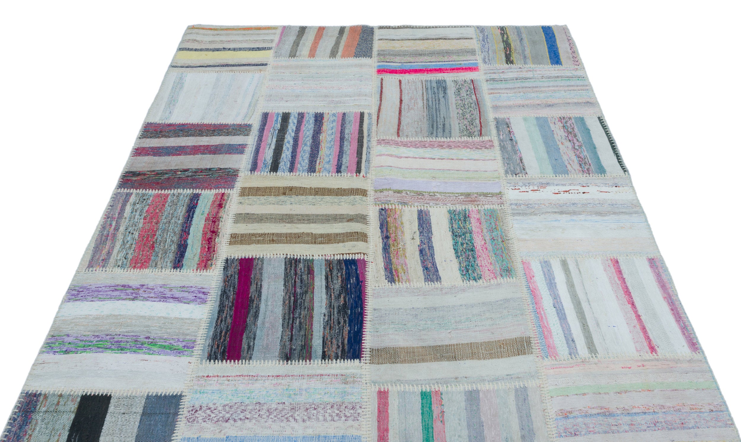 Striped Over Dyed Kilim Patchwork Unique Rug 5'3'' x 7'3'' ft 160 x 222 cm