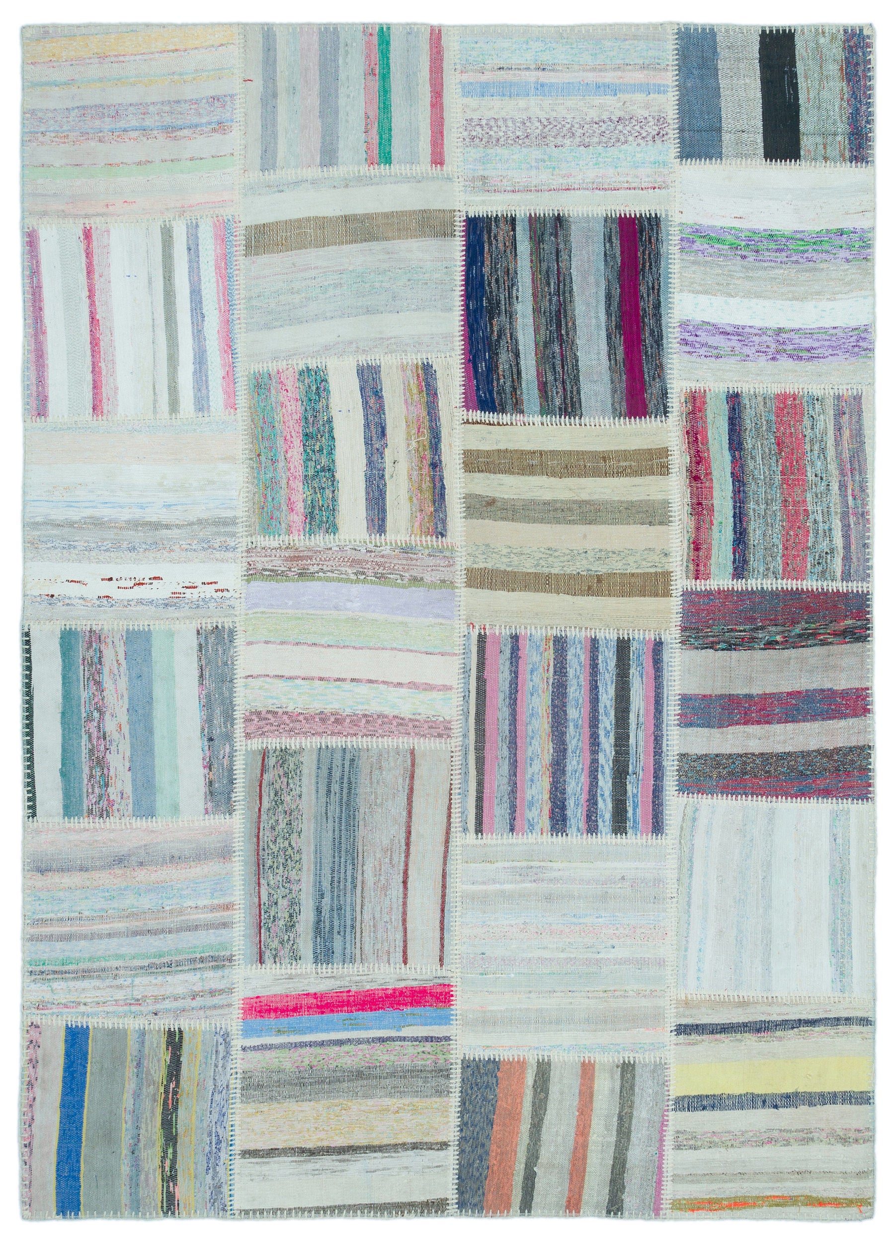 Striped Over Dyed Kilim Patchwork Unique Rug 5'3'' x 7'3'' ft 160 x 222 cm