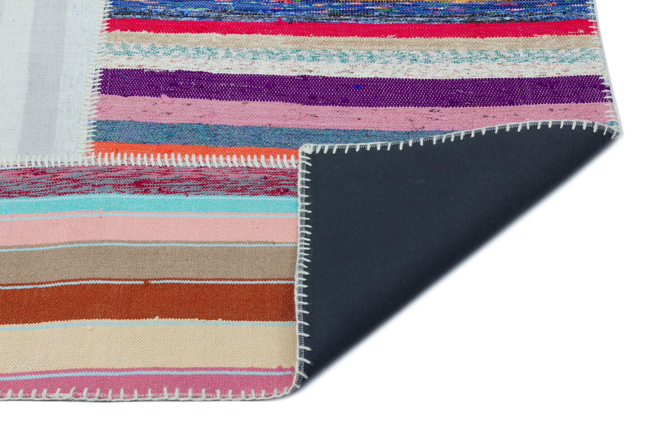 Striped Over Dyed Kilim Patchwork Unique Rug 5'3'' x 7'3'' ft 160 x 222 cm