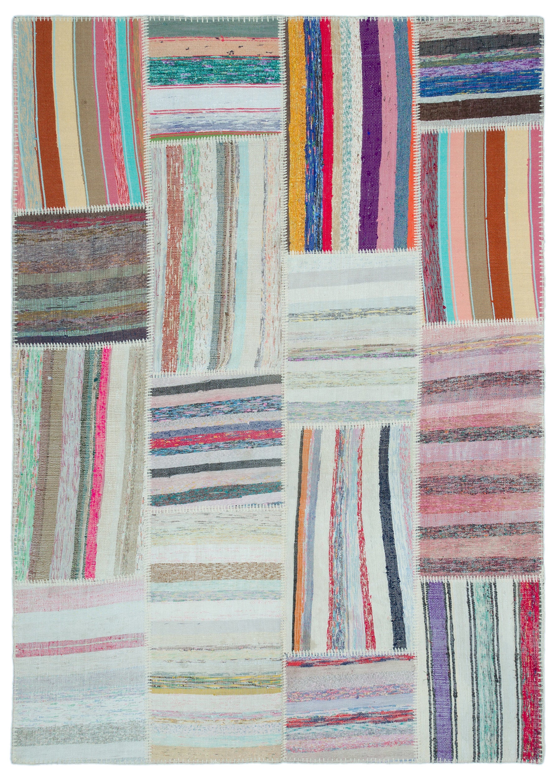 Striped Over Dyed Kilim Patchwork Unique Rug 5'3'' x 7'3'' ft 160 x 222 cm