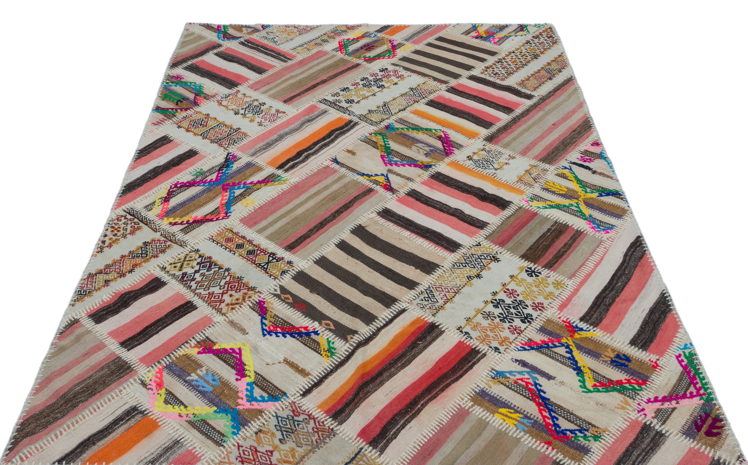 Naturel Over Dyed Kilim Patchwork Unique Rug 5'3'' x 7'8'' ft 160 x 234 cm