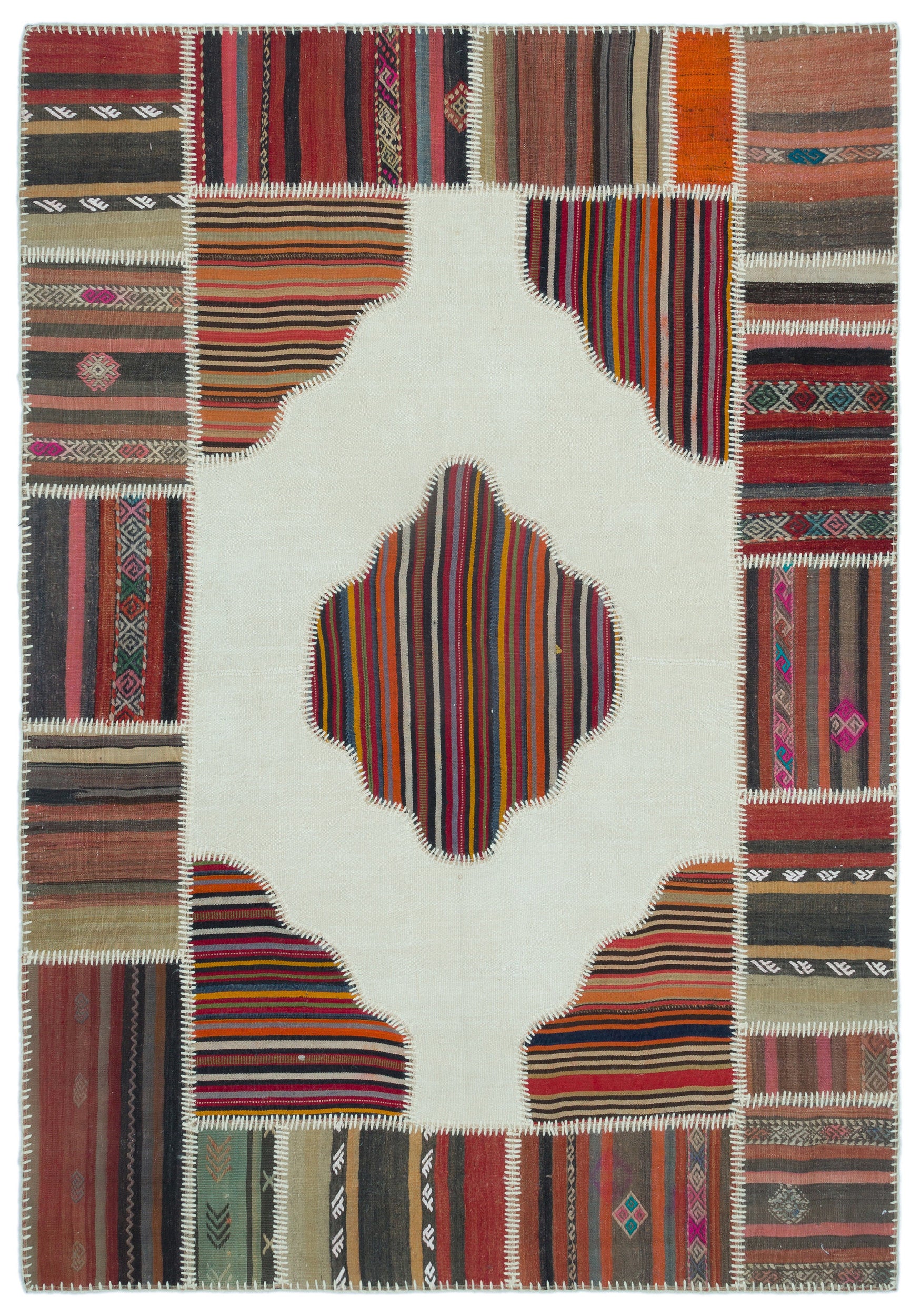 Naturel Over Dyed Kilim Patchwork Unique Rug 5'3'' x 7'6'' ft 159 x 228 cm