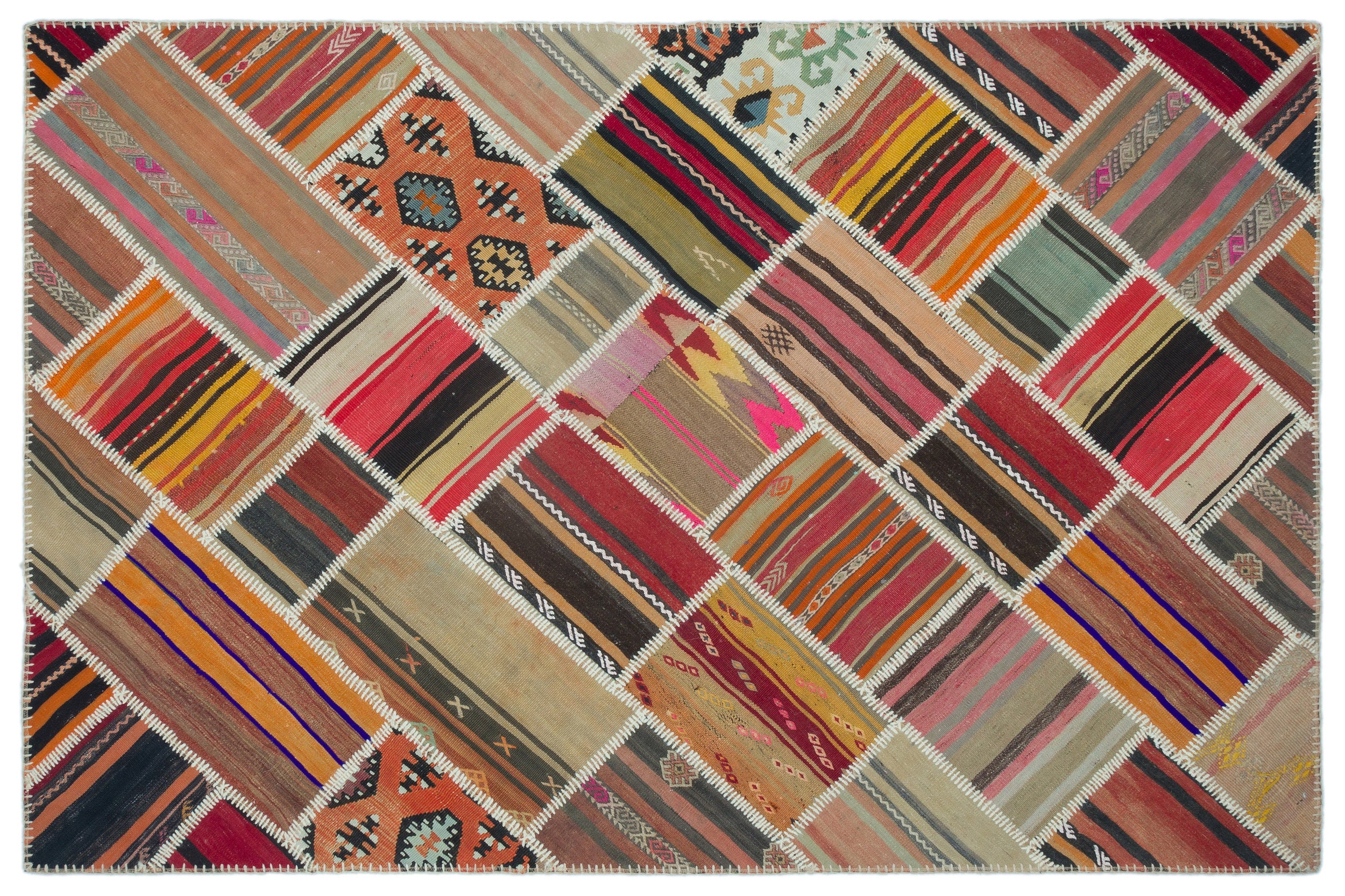 Naturel Over Dyed Kilim Patchwork Unique Rug 5'2'' x 7'9'' ft 157 x 237 cm