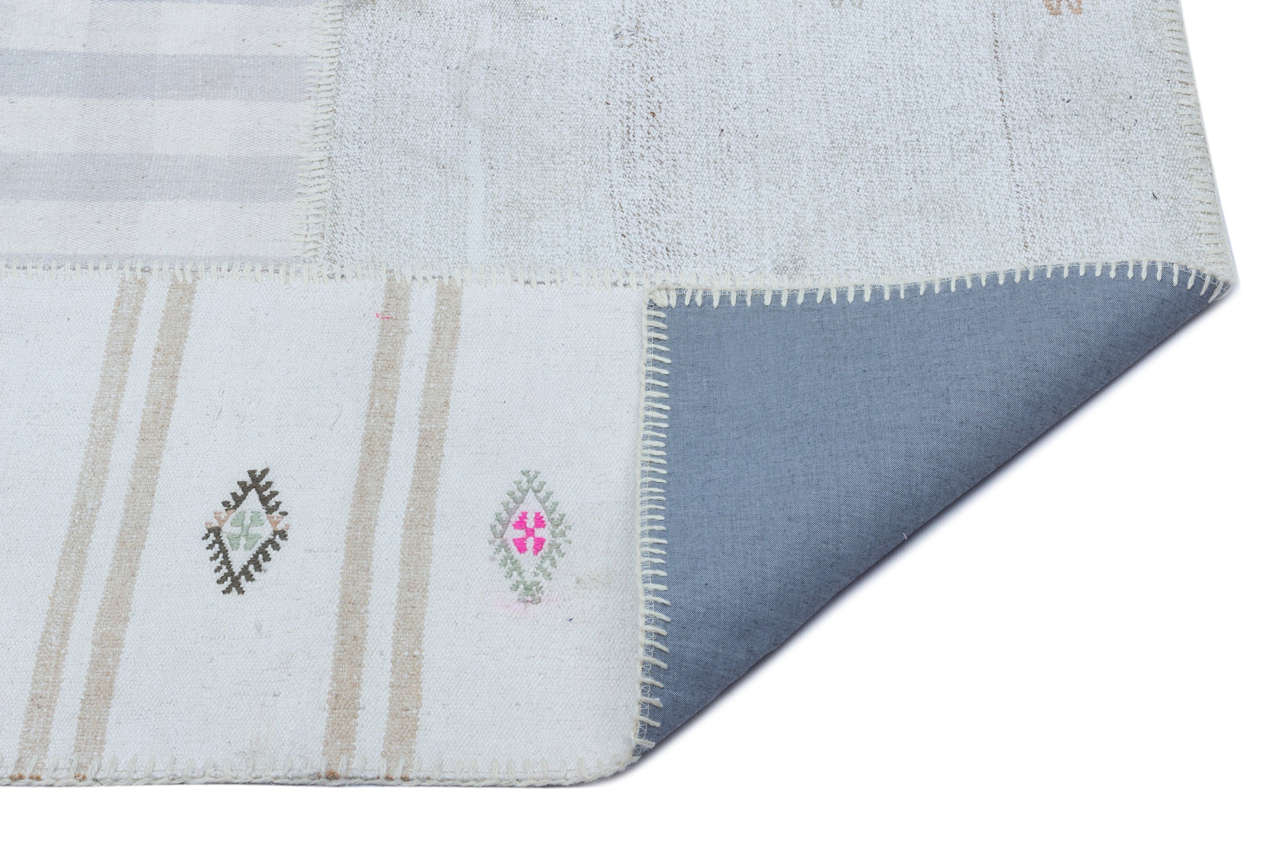 Striped Over Dyed Kilim Patchwork Unique Rug 5'1'' x 7'5'' ft 155 x 225 cm