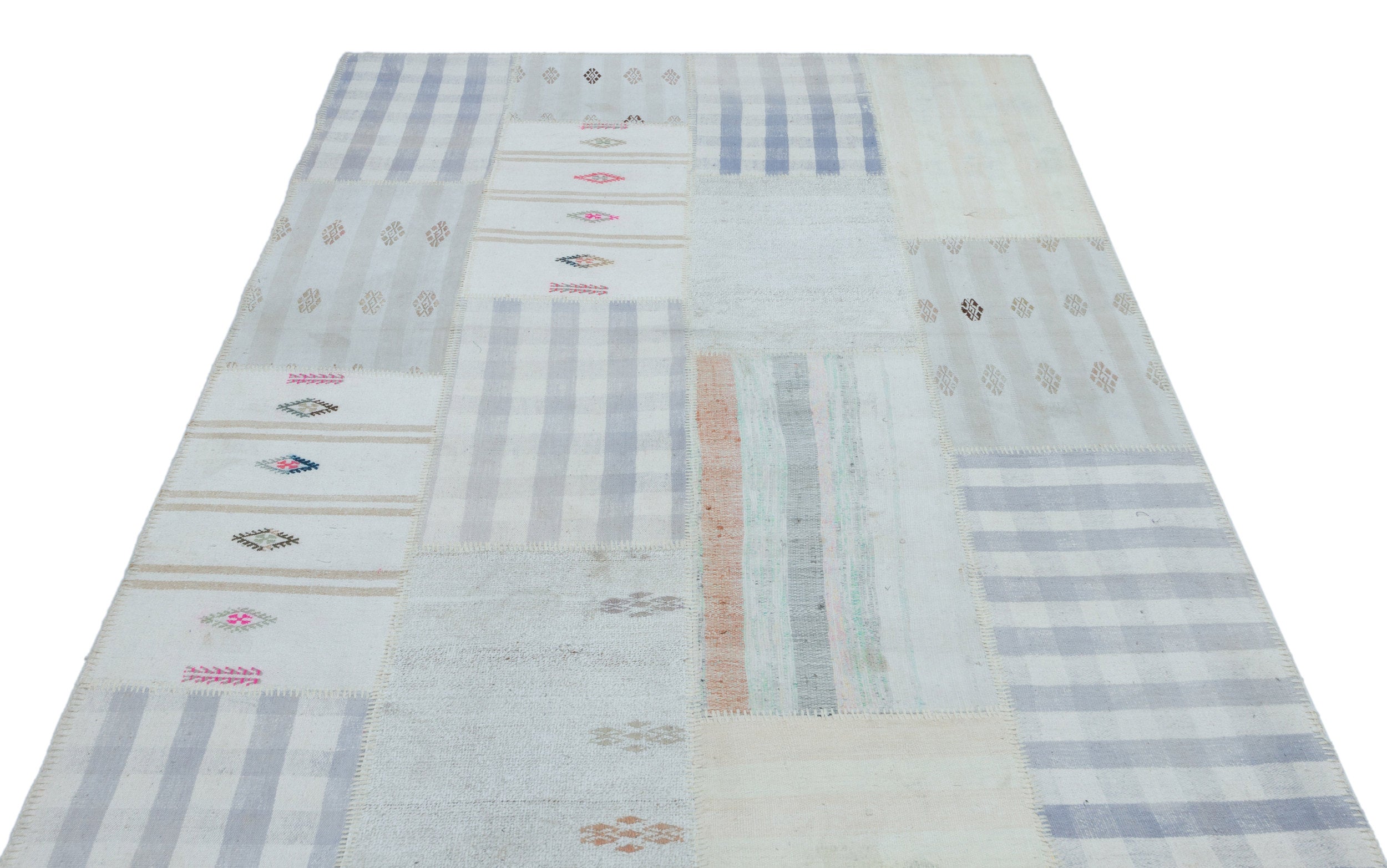 Striped Over Dyed Kilim Patchwork Unique Rug 5'1'' x 7'5'' ft 155 x 225 cm