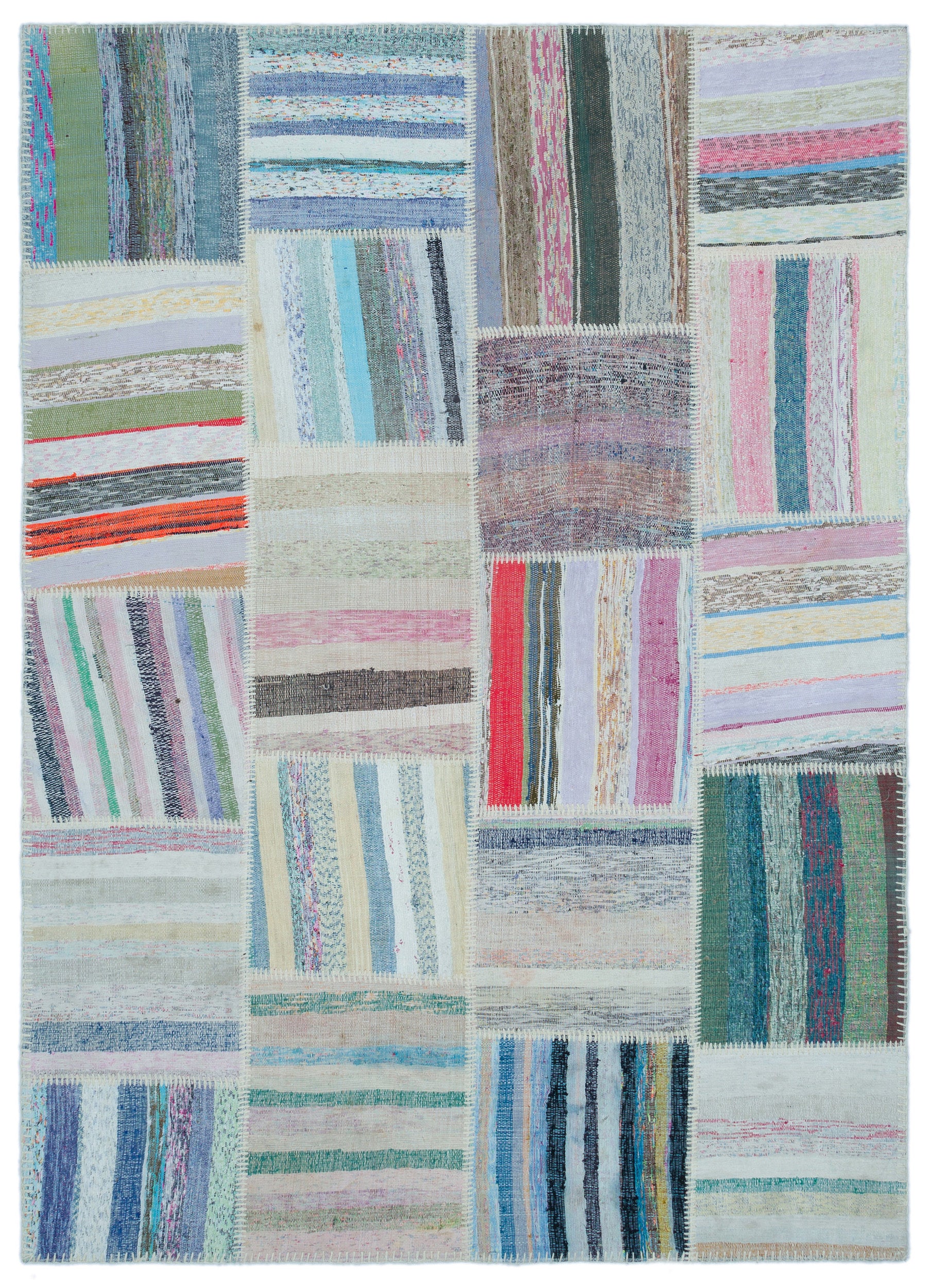 Striped Over Dyed Kilim Patchwork Unique Rug 5'3'' x 7'3'' ft 160 x 220 cm
