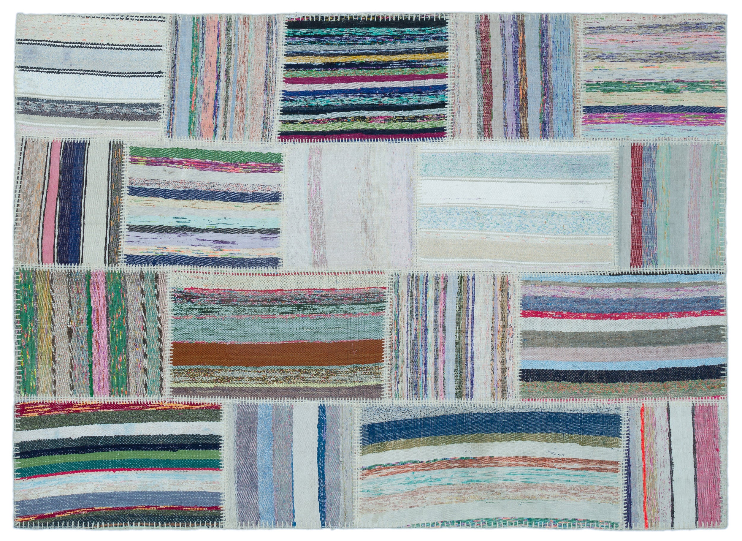 Striped Over Dyed Kilim Patchwork Unique Rug 5'3'' x 7'3'' ft 160 x 220 cm
