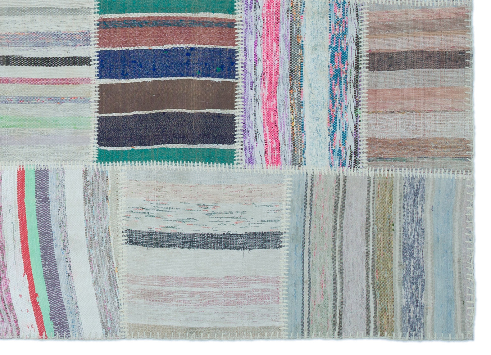 Striped Over Dyed Kilim Patchwork Unique Rug 5'3'' x 7'3'' ft 160 x 222 cm
