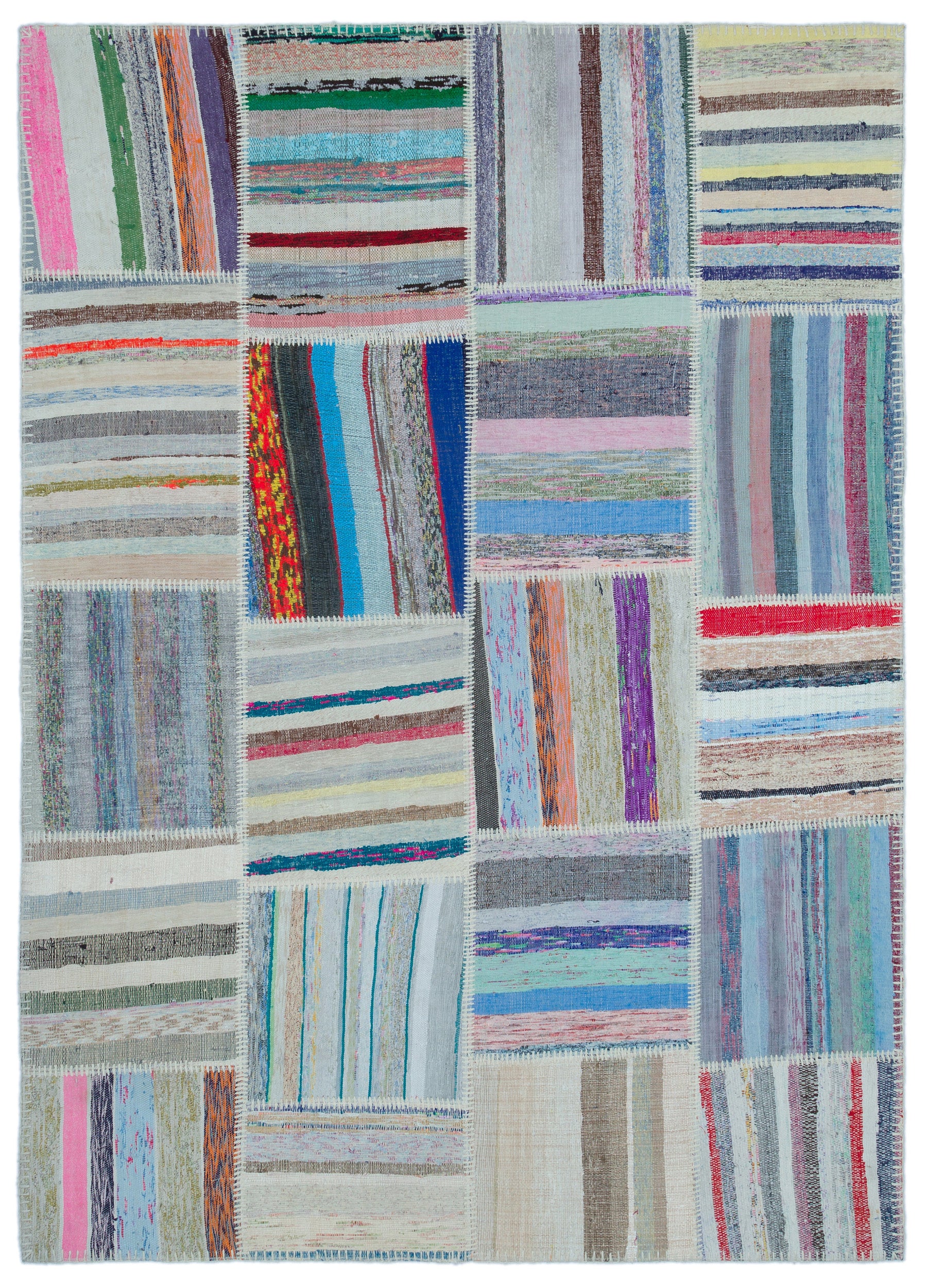 Striped Over Dyed Kilim Patchwork Unique Rug 5'3'' x 7'3'' ft 160 x 222 cm