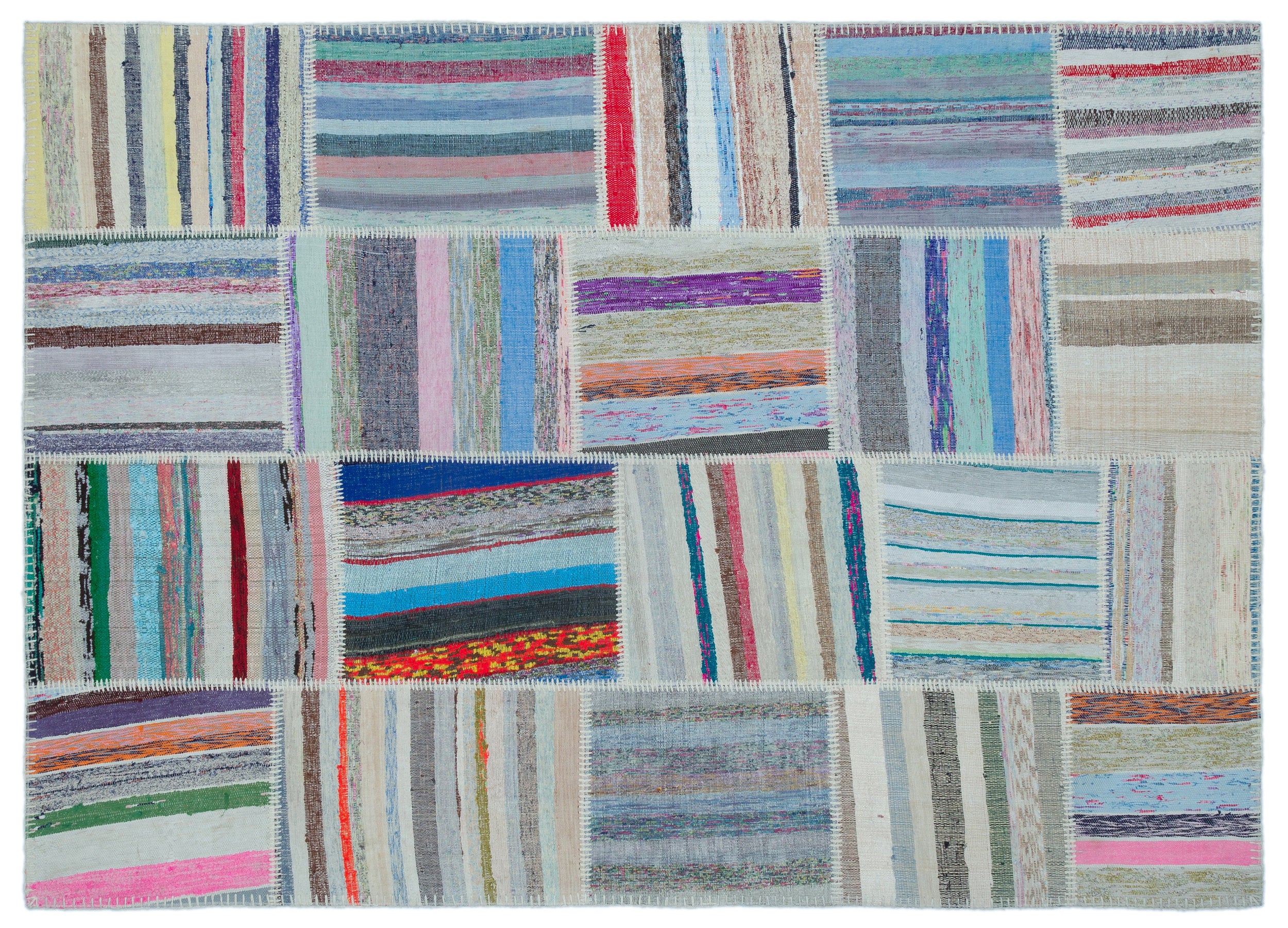 Striped Over Dyed Kilim Patchwork Unique Rug 5'3'' x 7'3'' ft 160 x 222 cm