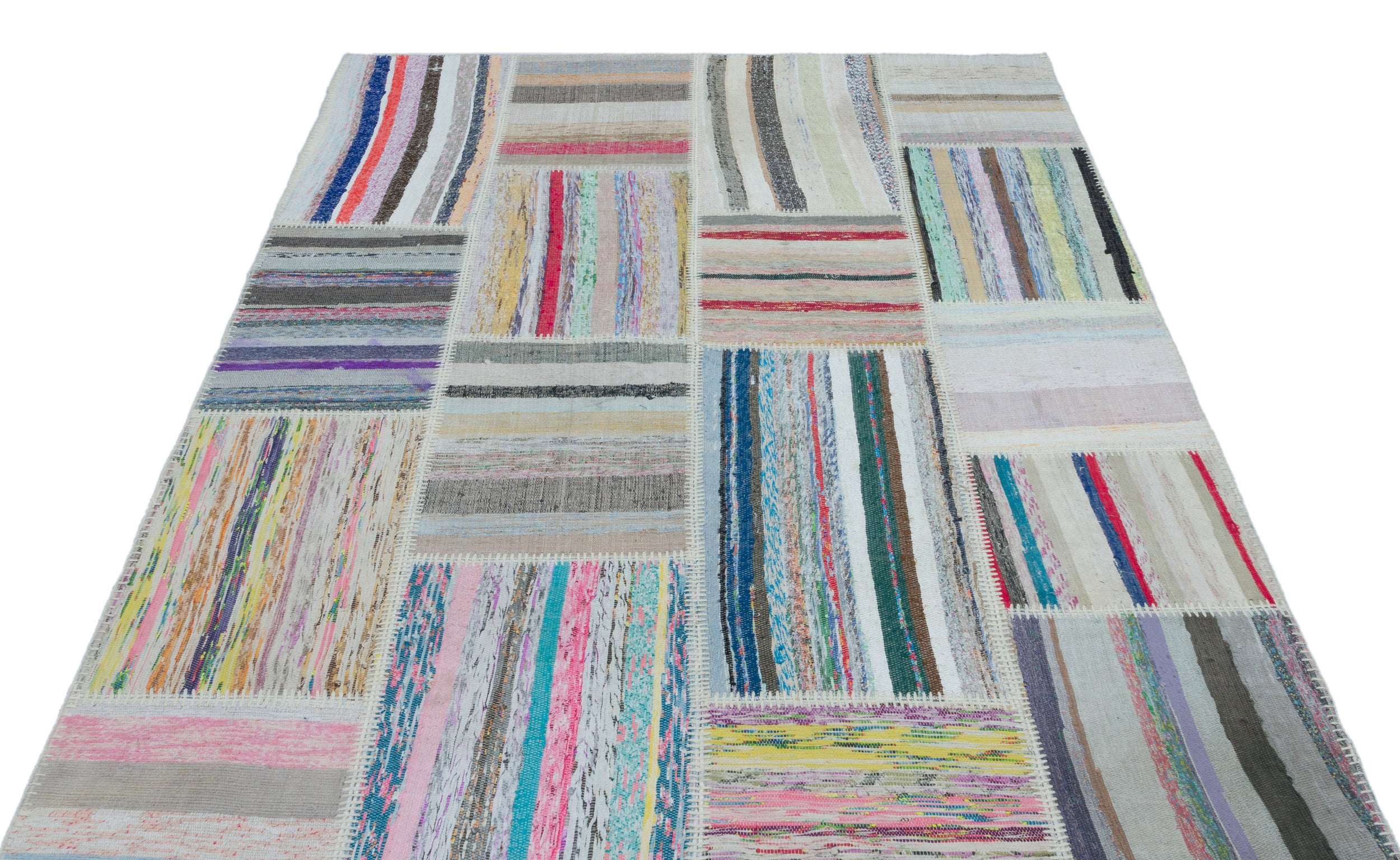Striped Over Dyed Kilim Patchwork Unique Rug 5'3'' x 7'3'' ft 160 x 222 cm