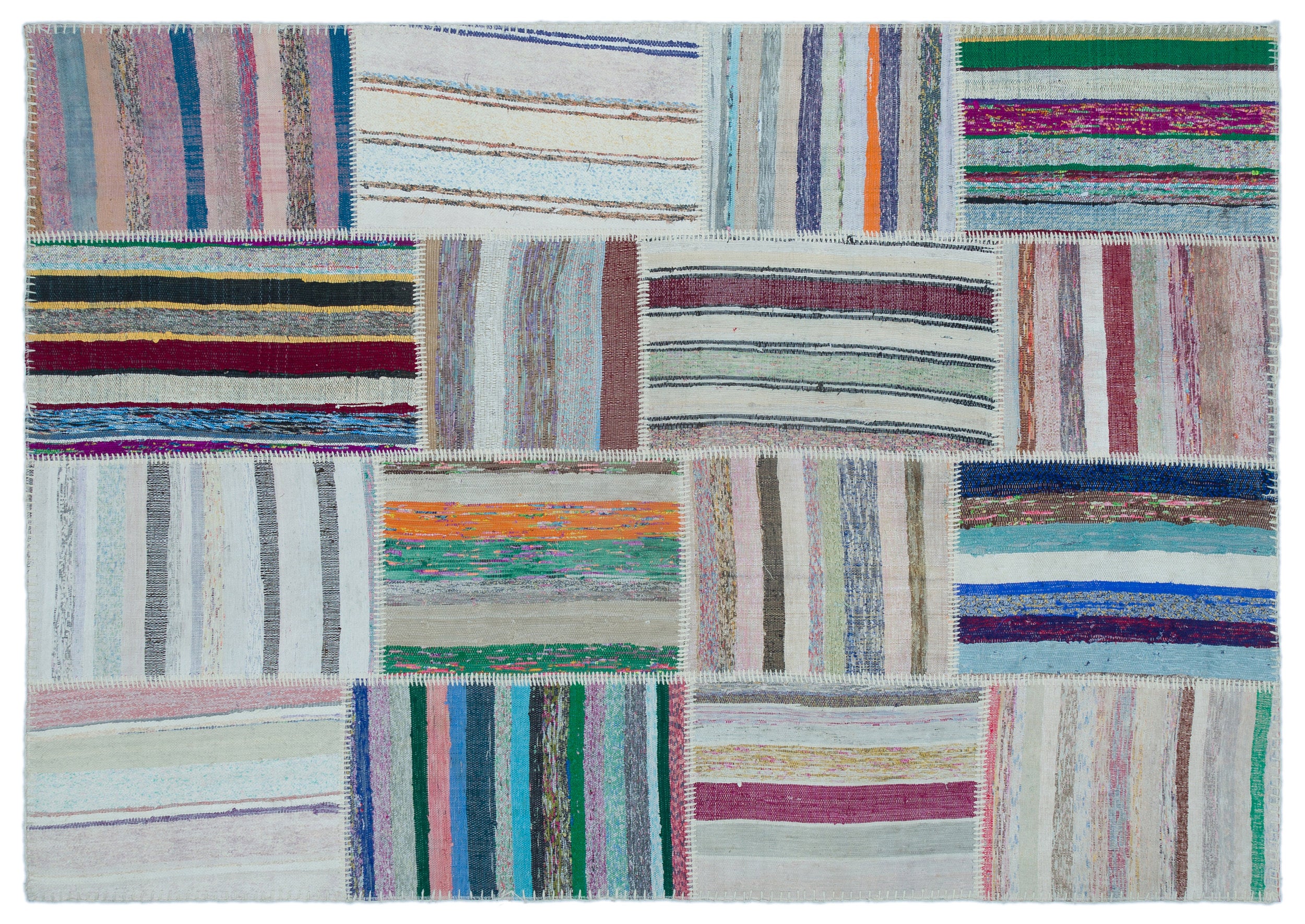 Striped Over Dyed Kilim Patchwork Unique Rug 5'3'' x 7'5'' ft 160 x 226 cm