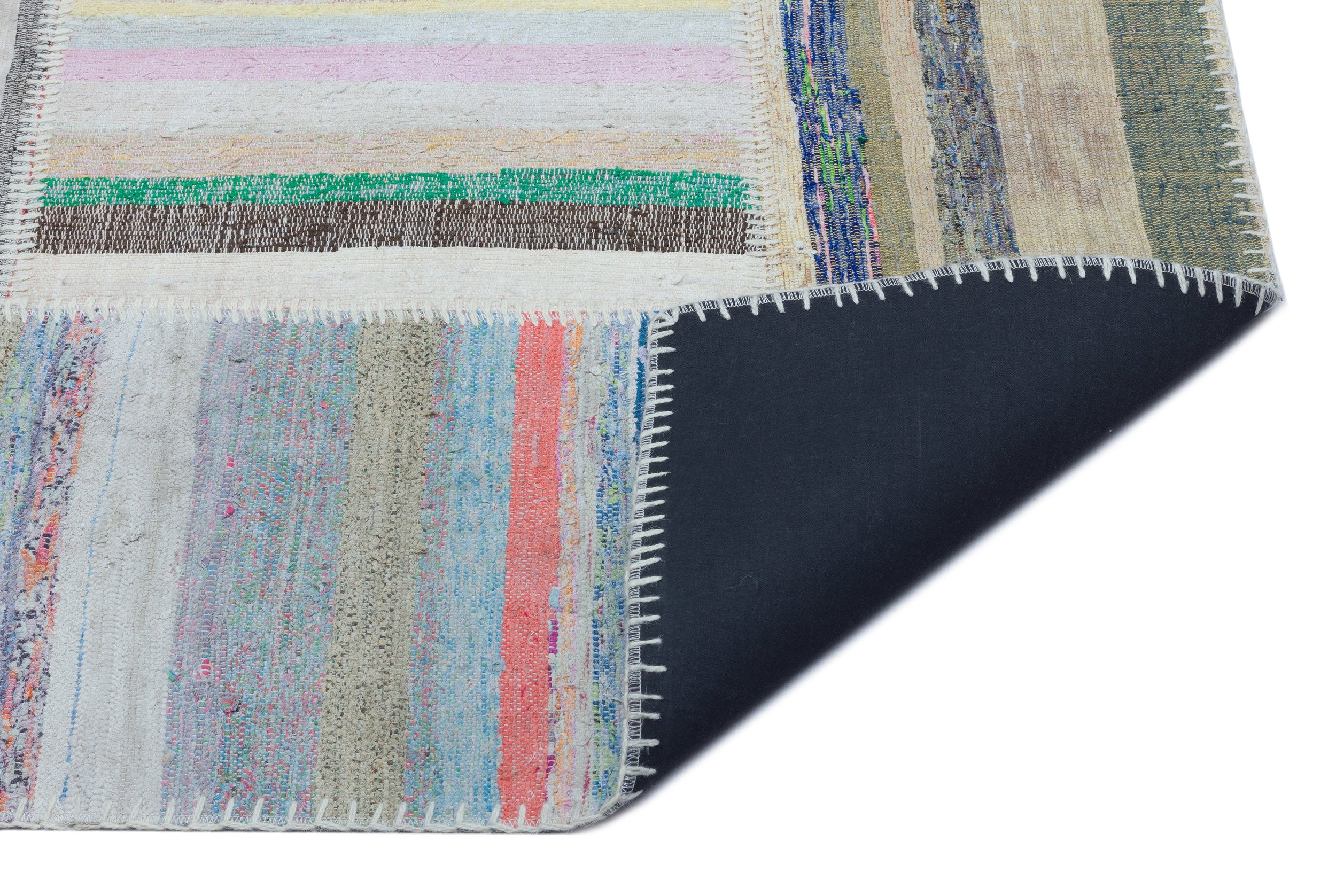 Striped Over Dyed Kilim Patchwork Unique Rug 5'3'' x 7'5'' ft 160 x 226 cm